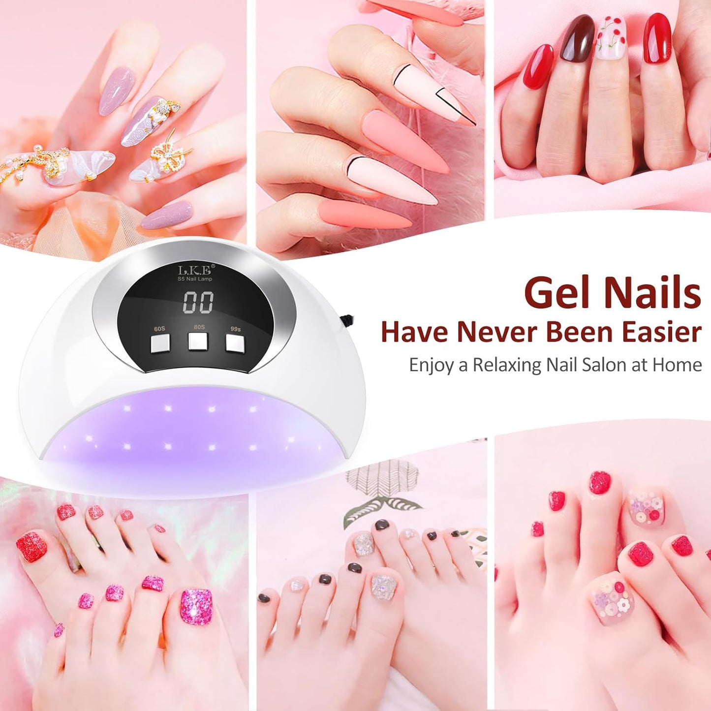 54W UV Nail Lamp with Timer & Auto Sensor – Portable Nail Dryer with LCD Screen and USB Plug for Gel Nails