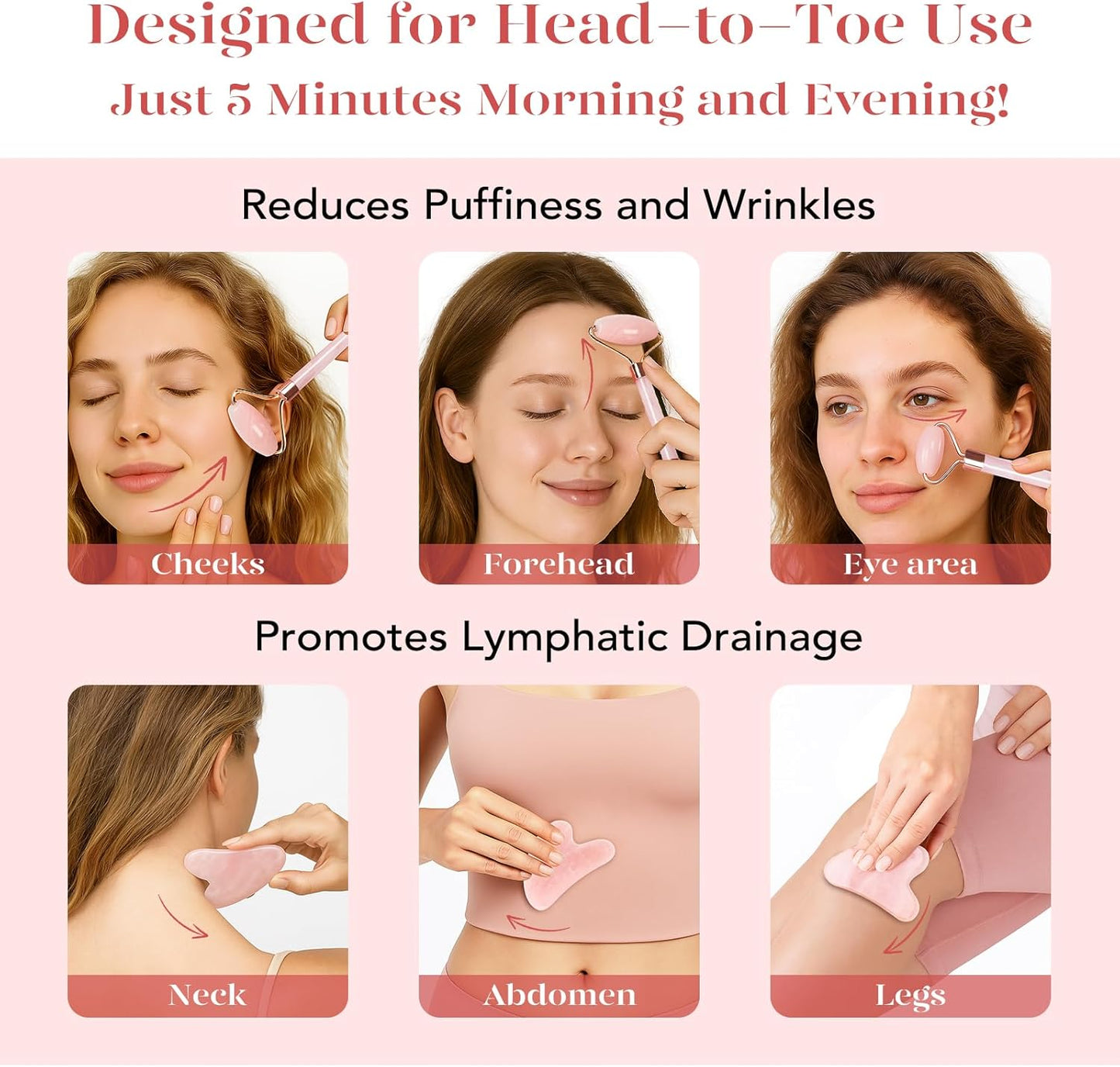 BAIMEI Gua Sha & Jade Roller,Guasha Tool face, Self Care Gift for Women and Men, Massager for Face, Eyes, Neck Care, Skin Care Gifts - Rose Quartz