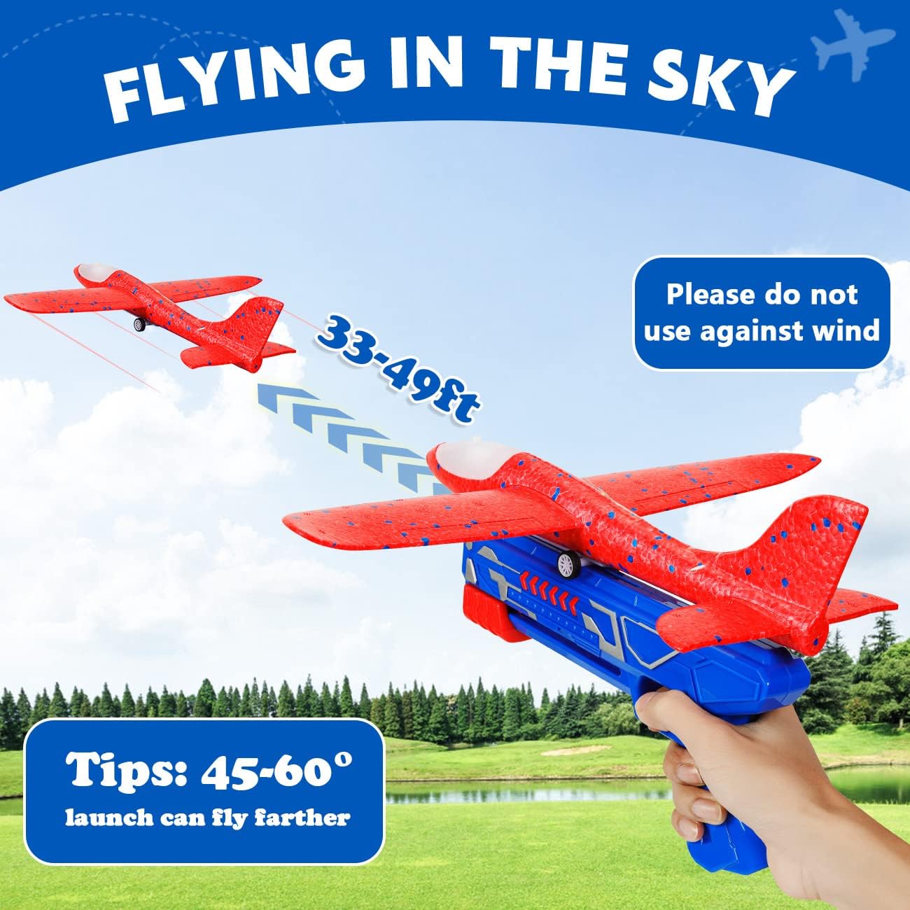 Winstico Boys Toys Age 4 5 6 7 8 9 Year Old Boy Gifts, Airplane Launcher Toy with 3 Pack Foam Glider Planes, Outdoor Garden Toys Birthday Present Gift for Kids Age 3 4 5 6 7 8 9 Year Old Boys