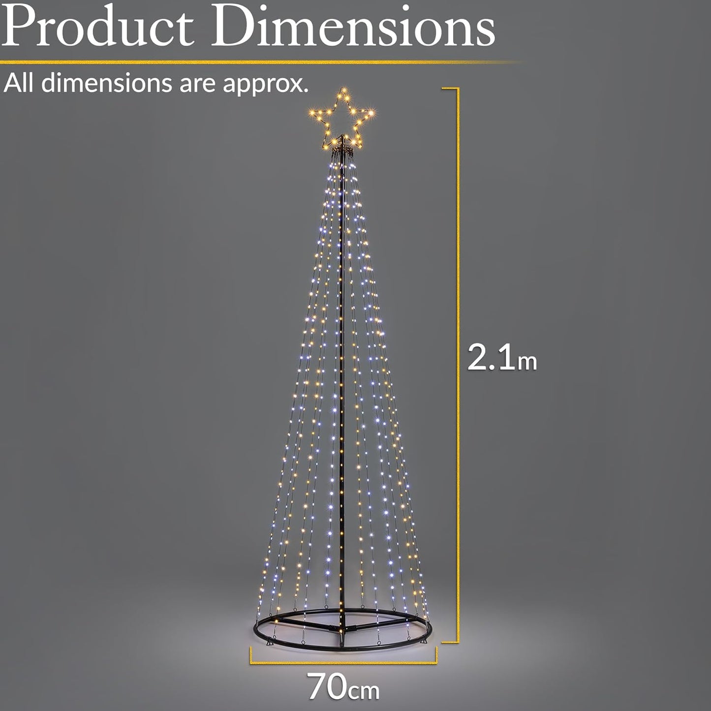 Christow Maypole Christmas Tree, Light Up Outdoor Decoration, Flashing White and Warm White Micro LED Pyramid Light, Mains Operated (2.1m)