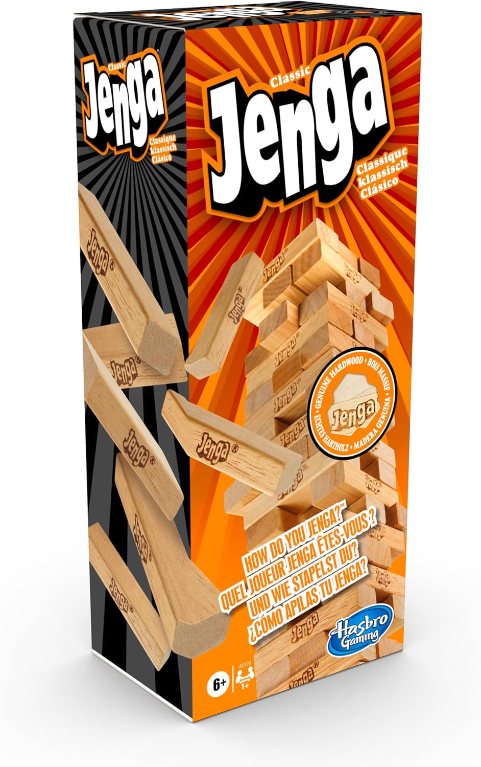 Hasbro Gaming Jenga Family Game, Outdoor Games for Kids, Classic Strategy Stacking Game for 1+ Players, Fun for Parties, Travel, and Ages 6+