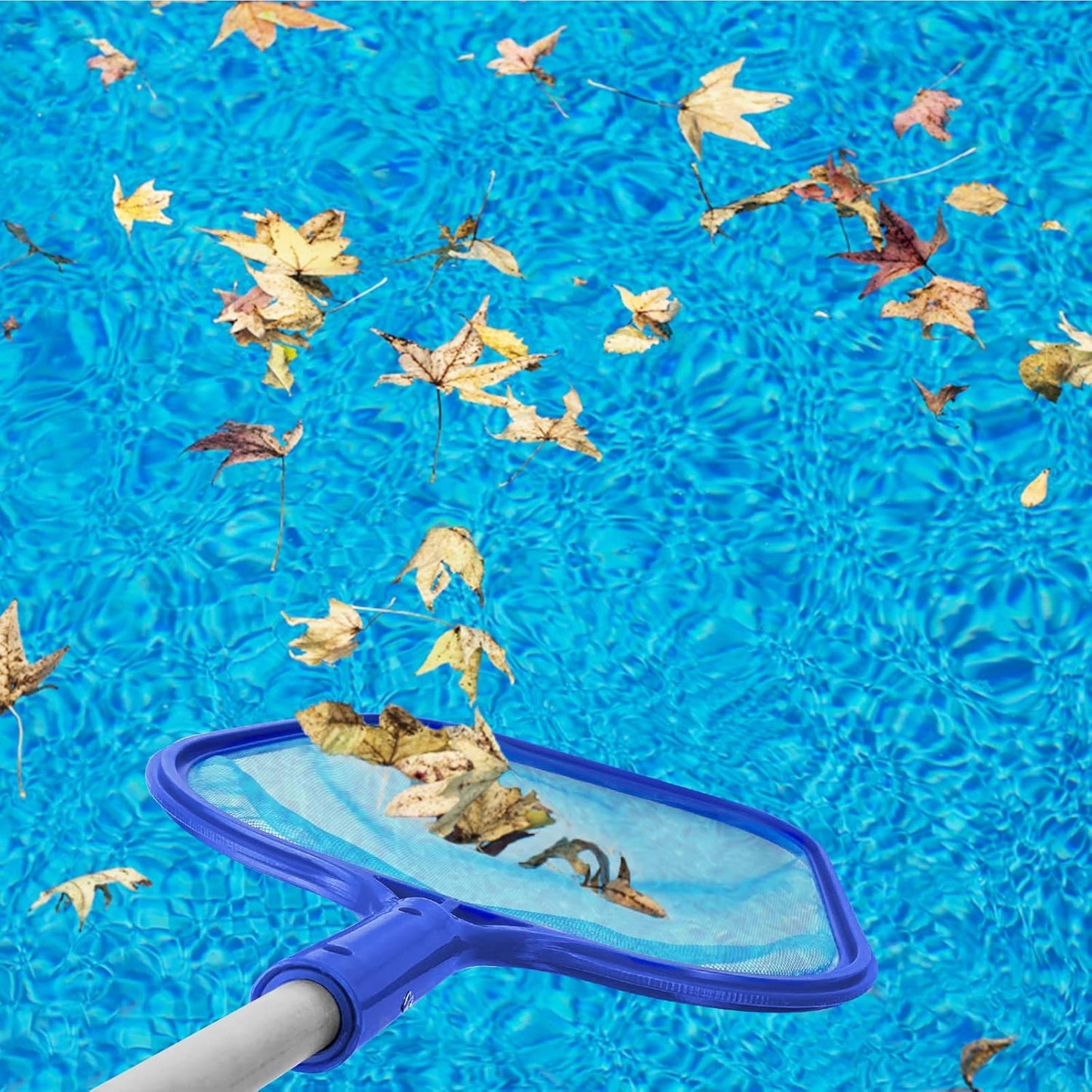 Jsdoin Swimming Pool Skimmer Net, Adjustable 5 Connecting 48Inch Aluminium Telescopic Pole, Pond Nets for Cleaning, Fine Mesh Leaf Skimmer Netting for Garden Pond Hot Tub Net, Blue