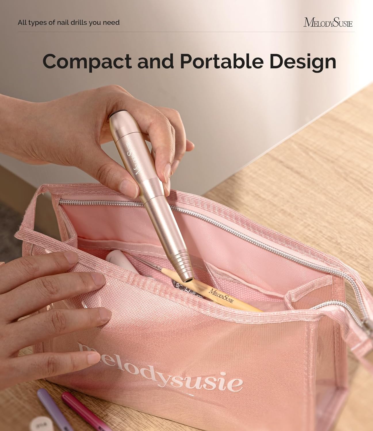 MelodySusie Sheen Electric Nail File – 20,000 RPM Compact Nail Drill Machine Set for Beginners & Professionals – Includes Nail Clippers, Manicure & Pedicure Tools – Gold, UK Plug