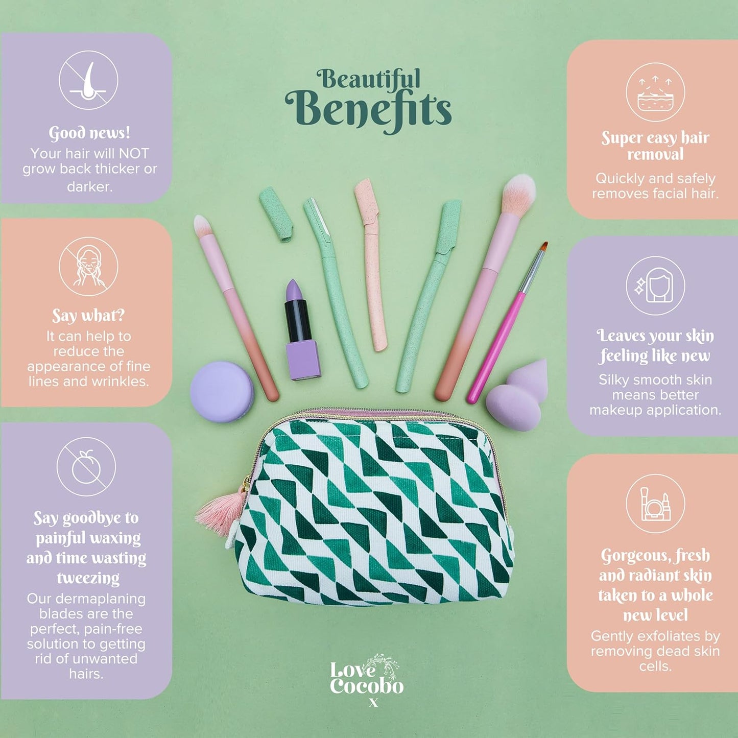 Love Cocobo | Dermaplaning Blades for Face | Eco Wheat Straw Eyebrow Razor | Face Razors for Women | Facial Hair Remover for Women | Peach Fuzz Remover | 6 Pcs 2 Sizes Biodegradable Dermaplane Tool