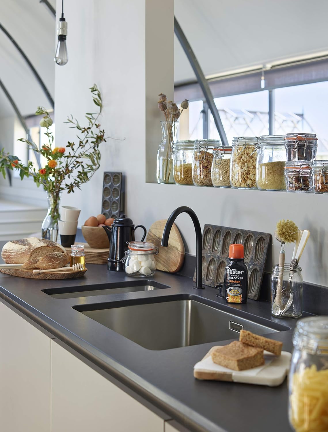 Buster Kitchen Plughole Unblocker 150g, Pack of 3 - Kitchen Drains & Sinks Unblocker, Blasts Fat & Food Debris – Fast Acting Plughole Unclogger, Clears Blockages & Slow-Draining Water