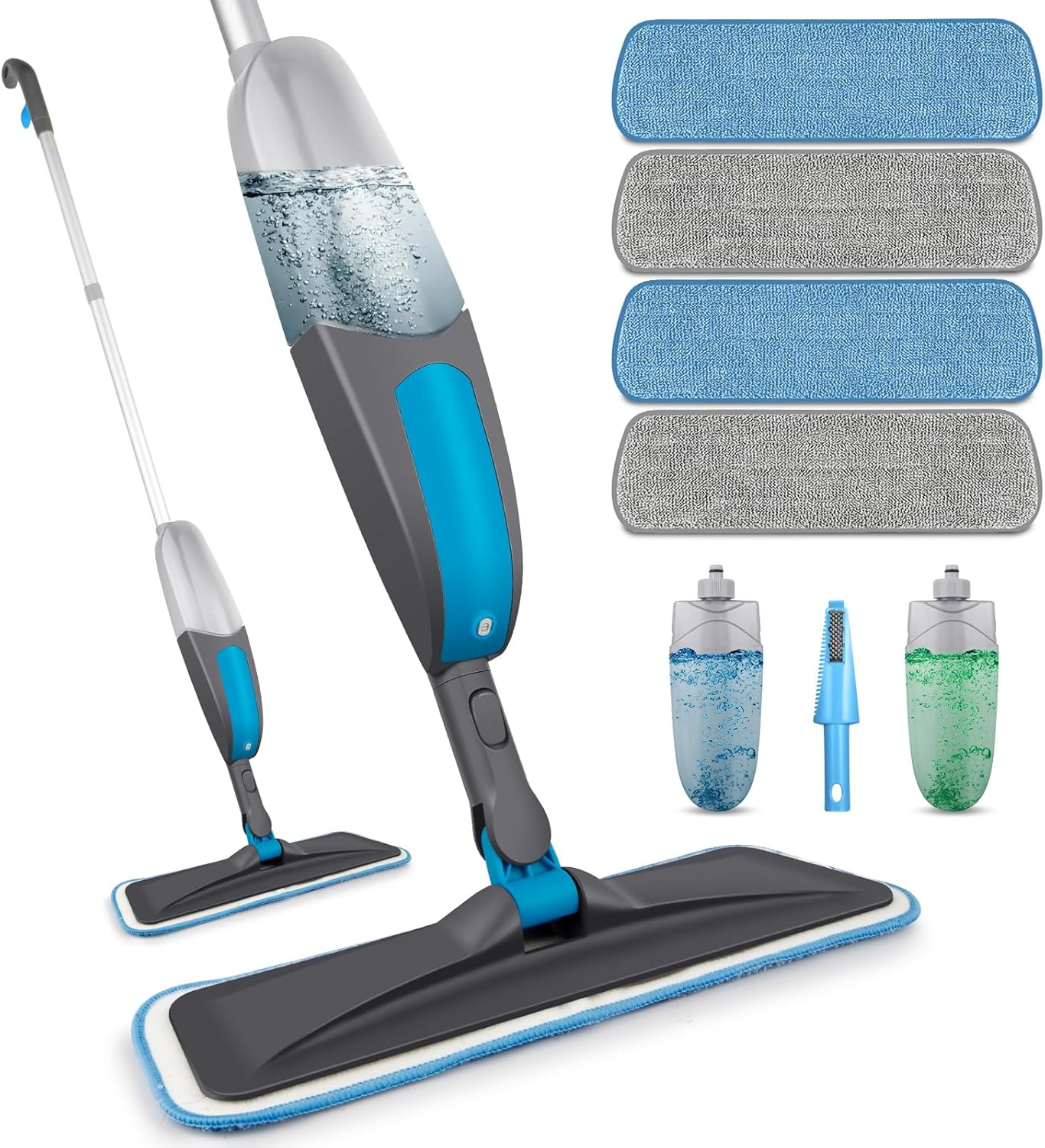 Spray Mops for Cleaning Floors - BPAWA Microfibre Floor Mop Flat Dry Wet Use for Hard Wood Laminate Vinyl Tile Wooden Floor Cleaning, Dust Mop with 2Pcs 550ML Spray Bottle and 4 Reusable Washable Pads