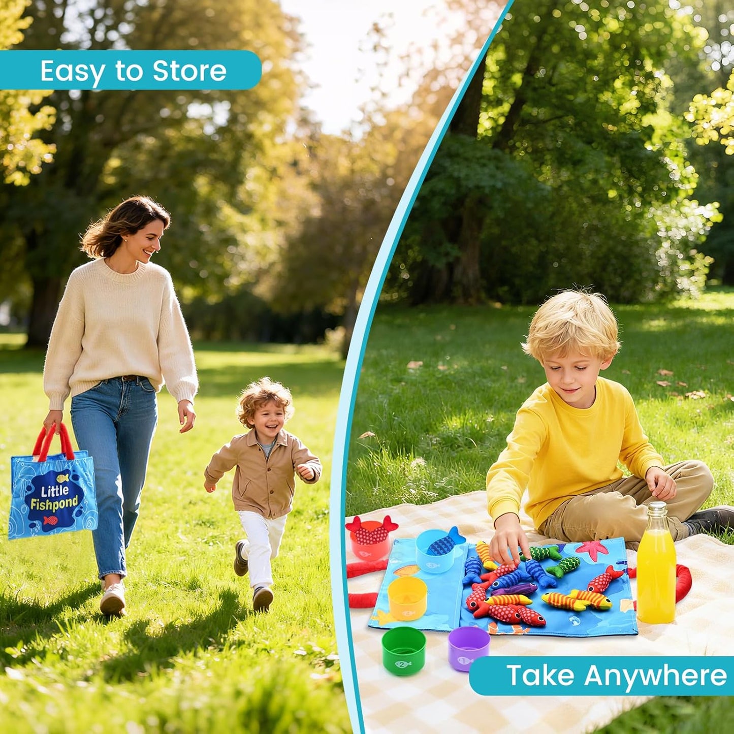 Baby Toys for 1 2 3 Year Old Boys Girls - Montessori Toys for 1 2 3 Year Old 10 in 1 Multifunctional Fabric Fishing Game for Kids Toddler Baby Gifts Learning Birthday Xmas Stocking Fillers