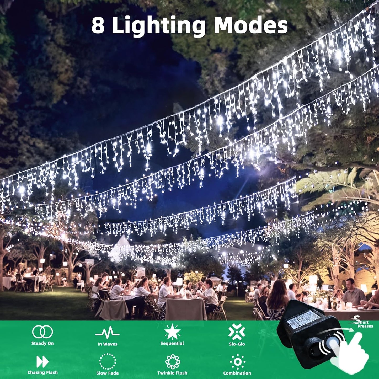 LEDYA Icicle Outdoor Christmas Lights, 29.5ft/9m 240 LED Outdoor Fairy Lights, Mains Powered Outside & Indoor Decorations Icicle Lights with 8 Modes for Window, Roof, Garden, Wall, Gazebo