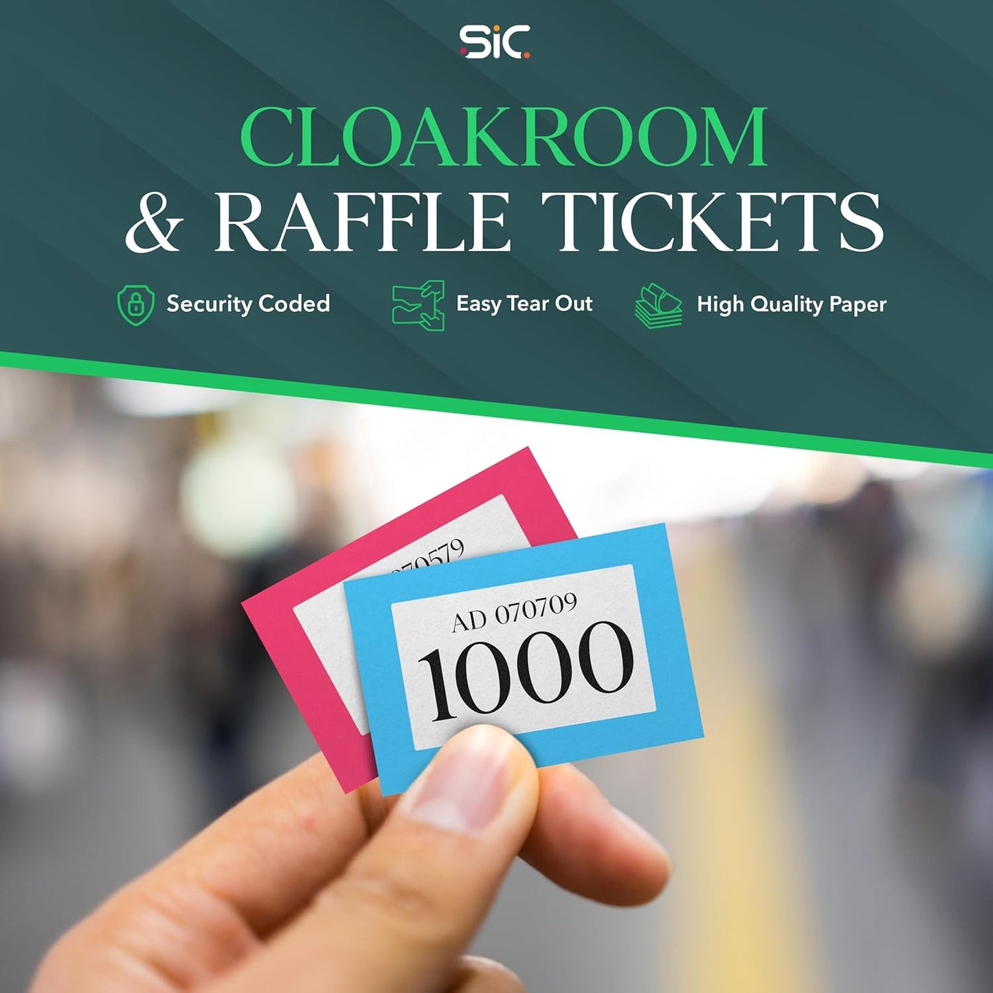 SIC ยฎ 5-Pack Raffle Tickets Books 1-1000 โ Cloakroom & Tombola Drum Tickets with Security Numbering โ Numbered Raffle Books โ Ideal for Fundraising, Prize Draws & Charity Events