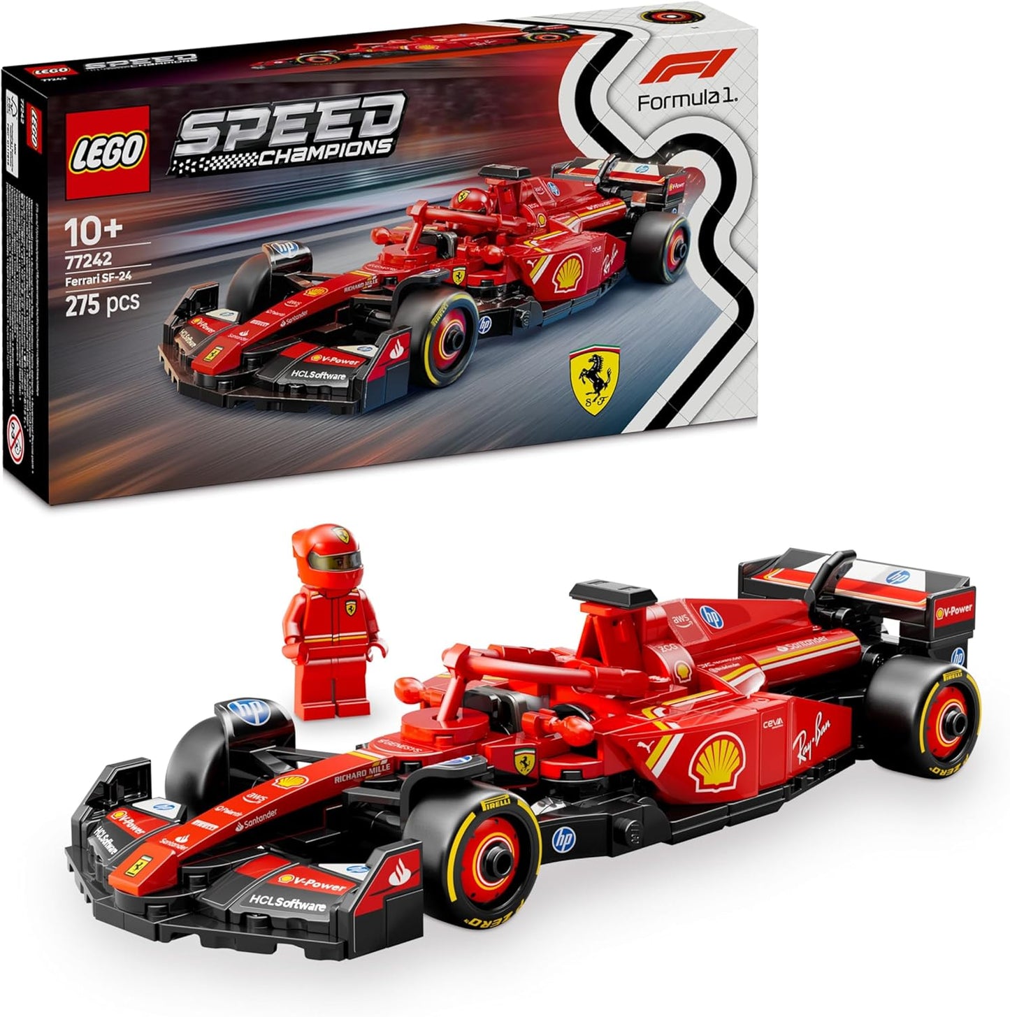 LEGO Speed Champions Ferrari SF-24 F1 Race Car Toy with a Collectible Formula 1 Driver Minifigure - Model Kits for 10+ Year Old Boys & Girls or Adult Motorsport Fans 77242