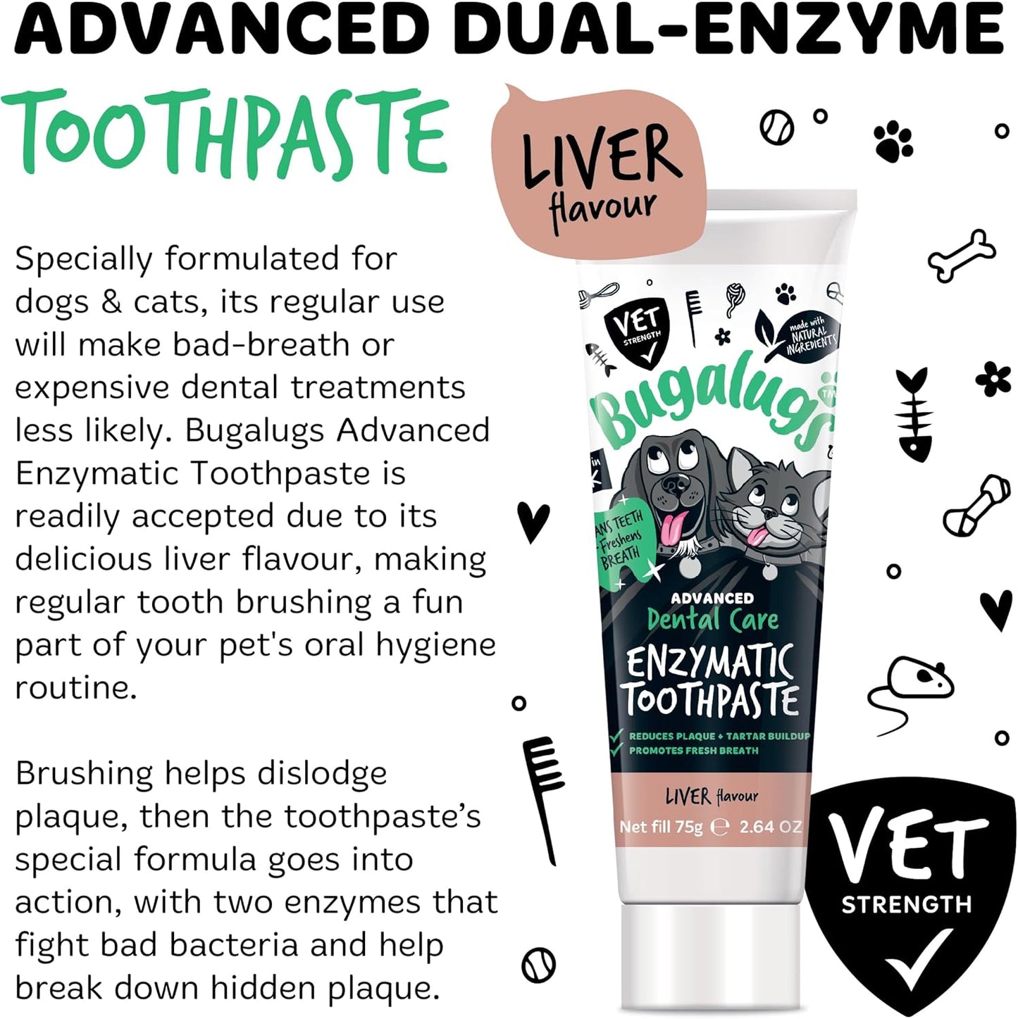 Bugalugs Dog Toothbrush and Toothpaste Kit Includes Cats & Dog Toothpaste, 2 x Finger Cat Toothbrush, 1 x Dog Toothbrush Dog Teeth Cleaning Products for Dog Plaque Remover & Dog Breath Freshener