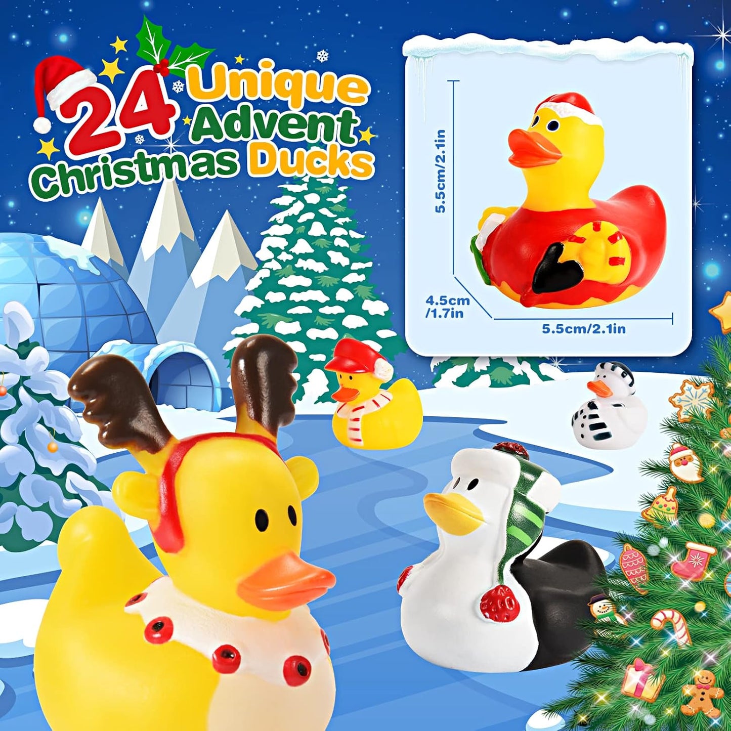 Gralal Advent Calendar 2025 Kids, Rubber Duck Bath Toys 24 Days Christmas Countdown Calendar 2025 Christmas Xmas Gifts for Kids Eve Gifts for 3-9 Year Old Girls Toys for 3-10 Year Old Boys