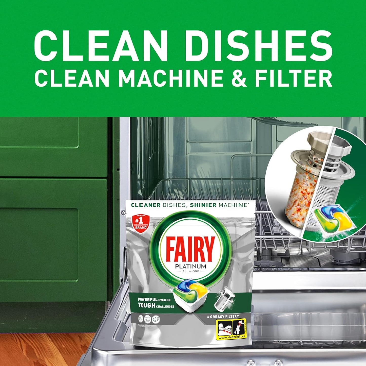 Fairy Platinum All-In-1 Dishwasher Tablets Bulk, 74 Tablets, Lemon, With Greasy Filter & Rinse Aid Action