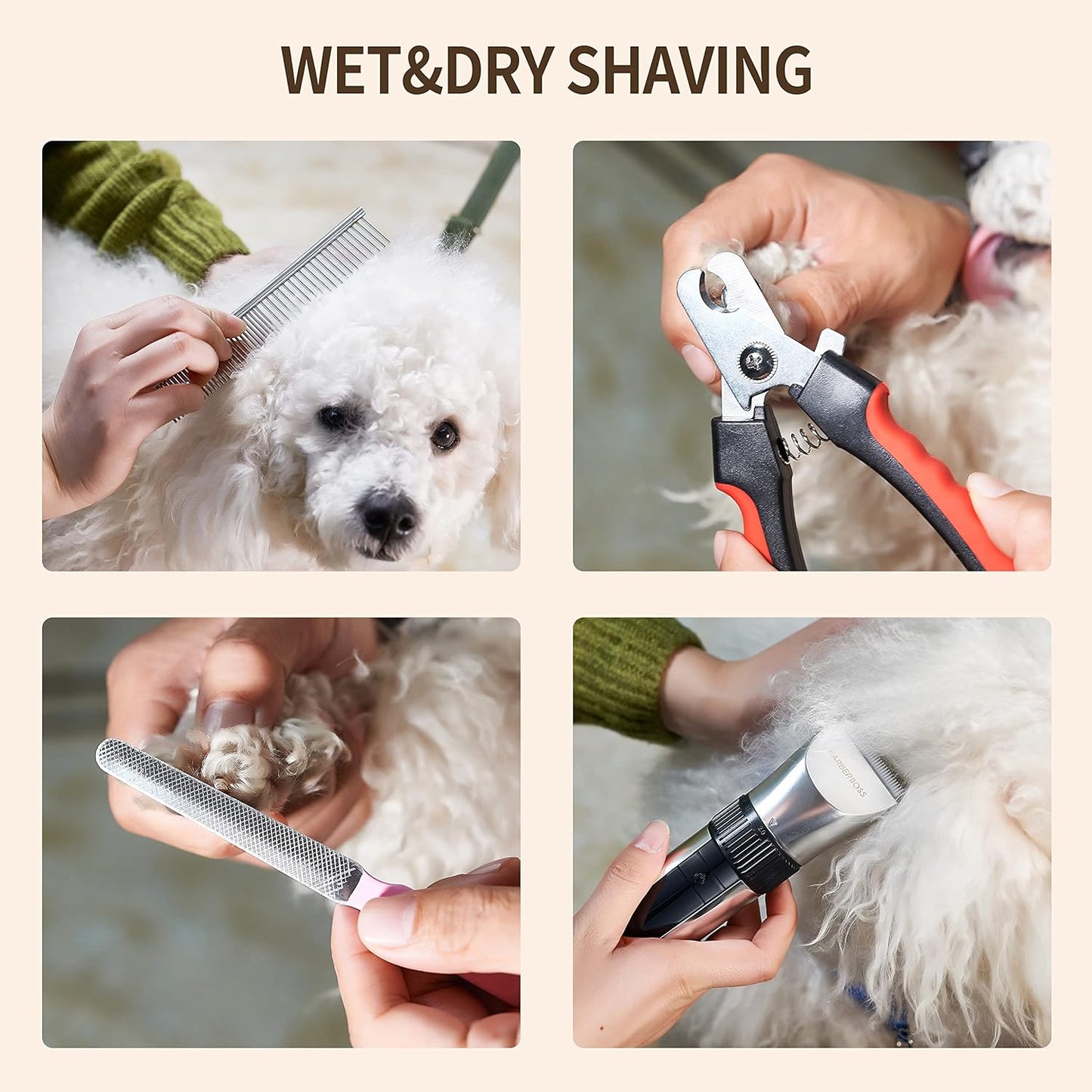 BarberBoss Cordless Pet Grooming Clipper – Waterproof with Ceramic Blades, LED Display & Fast Charging | Electric Hair Trimmer for Dogs & Cats – Model QR-9082