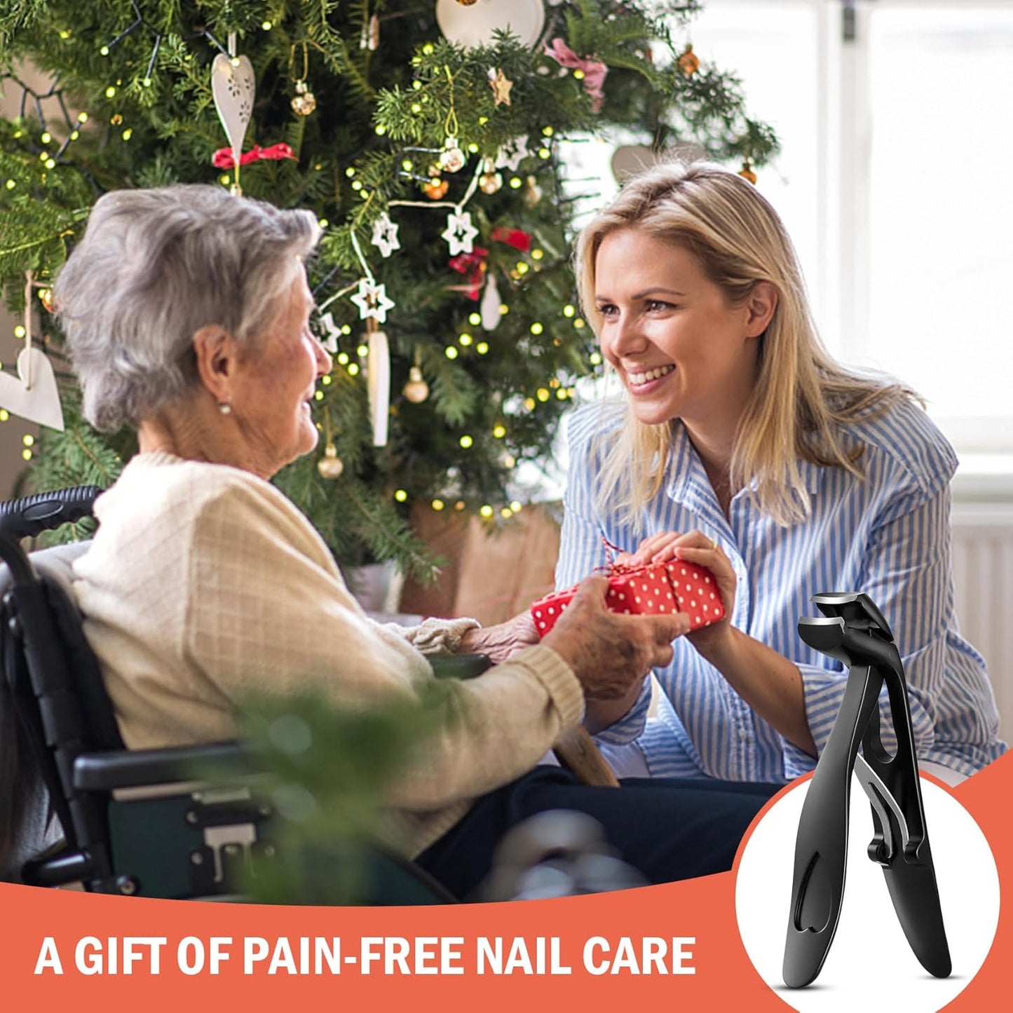 BEZOX Angled Head Nail Clippers for Seniors - Ergonomic Toenail Clipper for Thick Nails, Premium Steel Nail Cutter Trimmer with Catcher for Men and Women (Black)