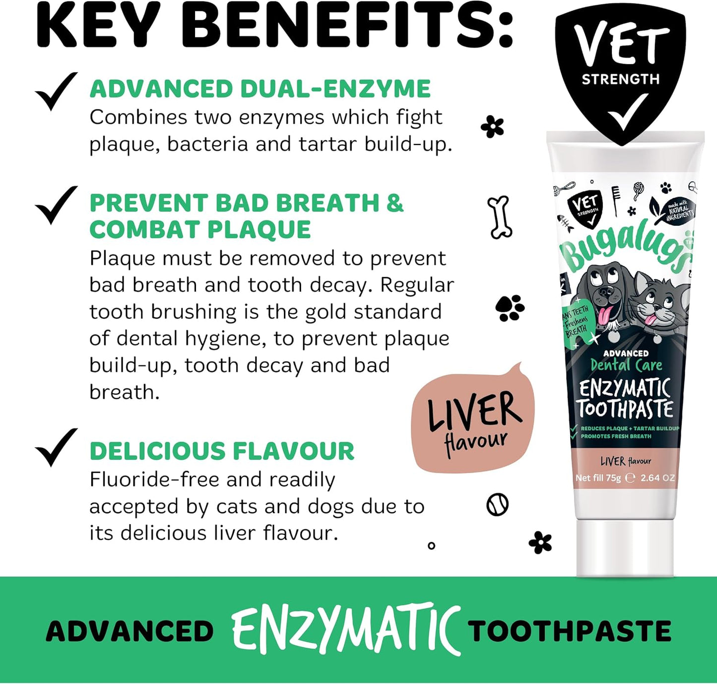 Bugalugs Dog Toothbrush and Toothpaste Kit Includes Cats & Dog Toothpaste, 2 x Finger Cat Toothbrush, 1 x Dog Toothbrush Dog Teeth Cleaning Products for Dog Plaque Remover & Dog Breath Freshener