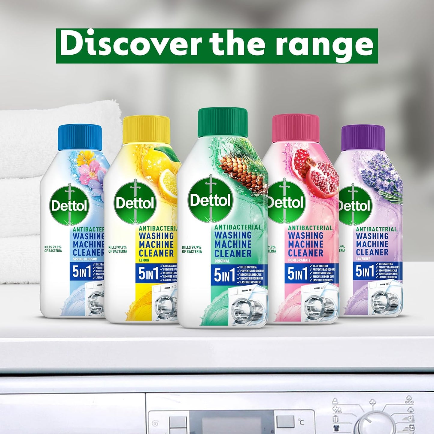Dettol Washing Machine Cleaner, Lemon, Multipack of 6 X 250ml, Total of 1.5L, Wasing Machine Limescale Remover, Washing Machine Descaler, Antibacterial, Disinfectant, Laundry