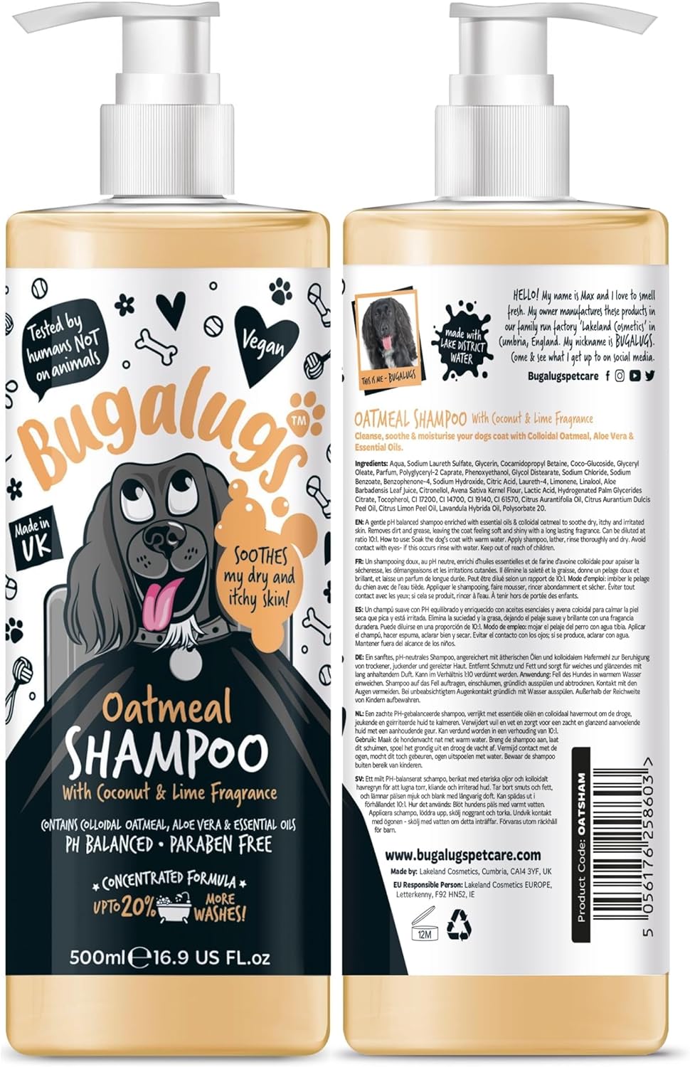 Itchy Dog Shampoo with Oatmeal & Aloe Vera Dog professional Vegan dog grooming products for smelly dogs with fragrance can use as puppy shampoo (500ml)