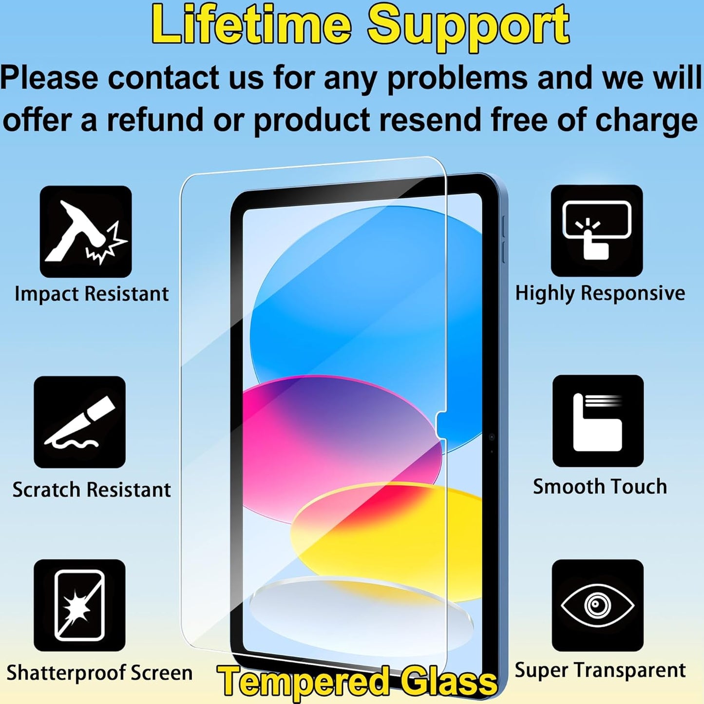 4youquality [2-Pack Screen Protector for iPad (A16) 11th/10th Generation (2025/2022) (iPad 11 & iPad 10), 9H Tempered Glass Film, Anti-Scratch, Impact-Resistant