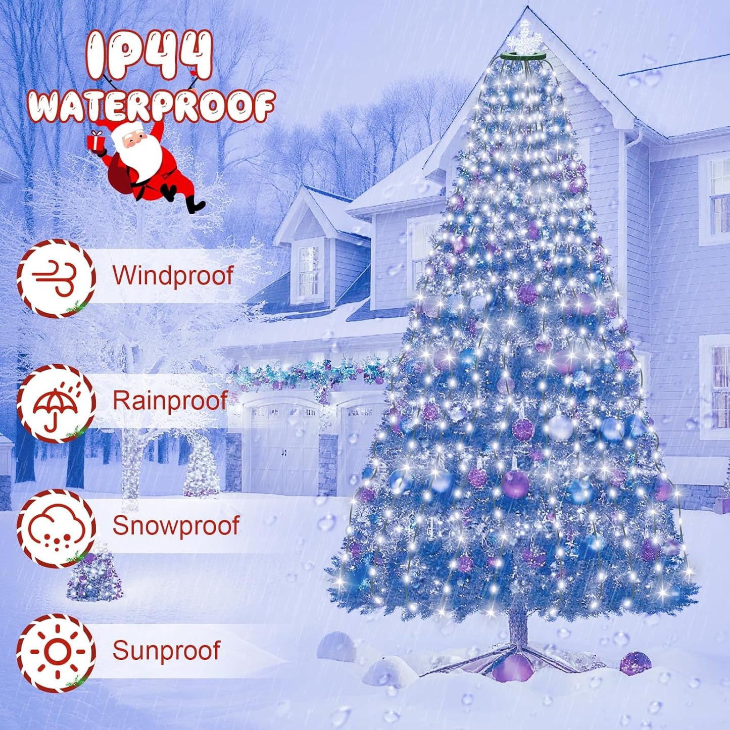 Gcstnn Christmas Tree Lights, 2m*16 Lines 400 LEDs Fairy Lights Mains Powered with 8 Light Modes,Memory & Timing Function,Waterproof for 1.5-2.5M(5-10ft) Christmas Tree Indoor and Outdoor- Cool White