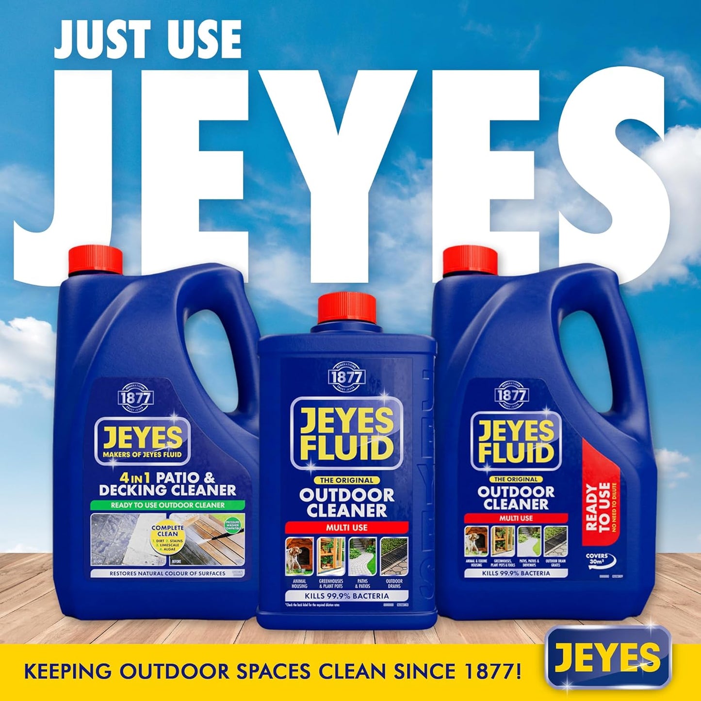 Jeyes 4 In 1 Patio & Decking Cleaner (4 Litre). Patio Cleaner Fluid for Paths, Drives, Decking & Fencing - Outdoor Disinfectant Liquid or Pressure Washer Detergent - Tackles Dirt, Algae & Stains