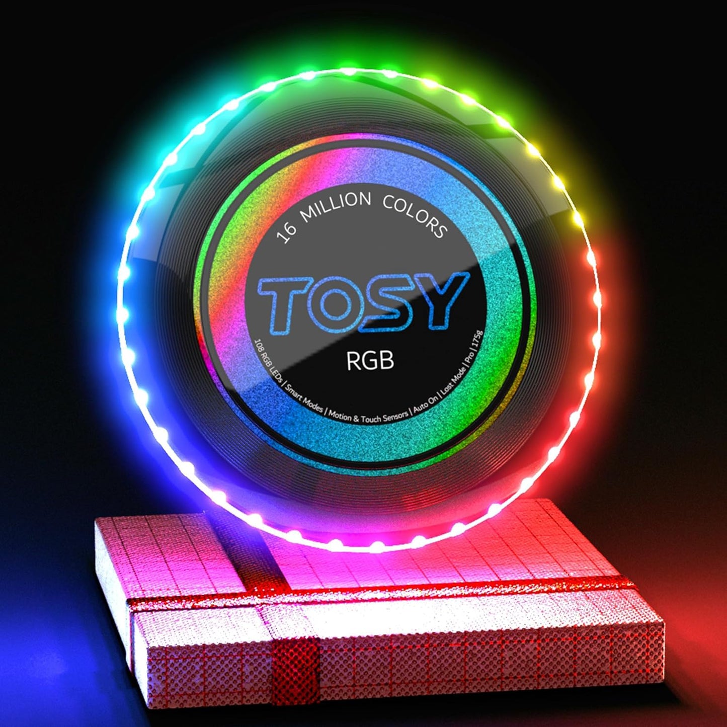 TOSY Flying Disc - 16 Million Color RGB LEDs, Extremely Bright, Smart Modes, Auto Light Up, Rechargeable, Waterproof, Birthday, Camping Gift, 175g Frisbee