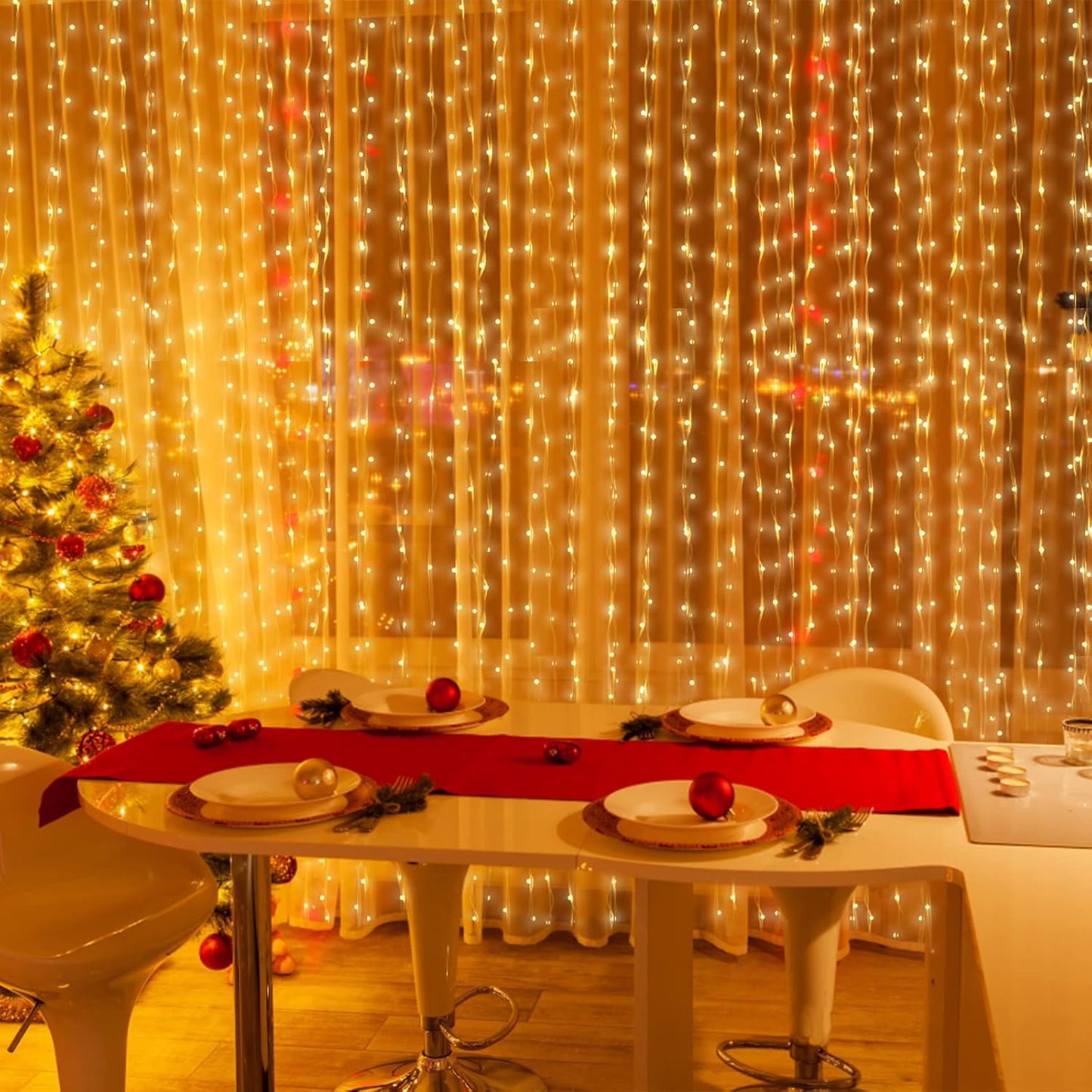 Jsdoin Curtain Lights 3m×3m 300LED Fairy Lights with 8 Modes Remote Control Timer Adjustable Brightness, Curtain Light for Bedroom, Garden, Party,Christmas,Curtain Fairy Lights (Warm White)