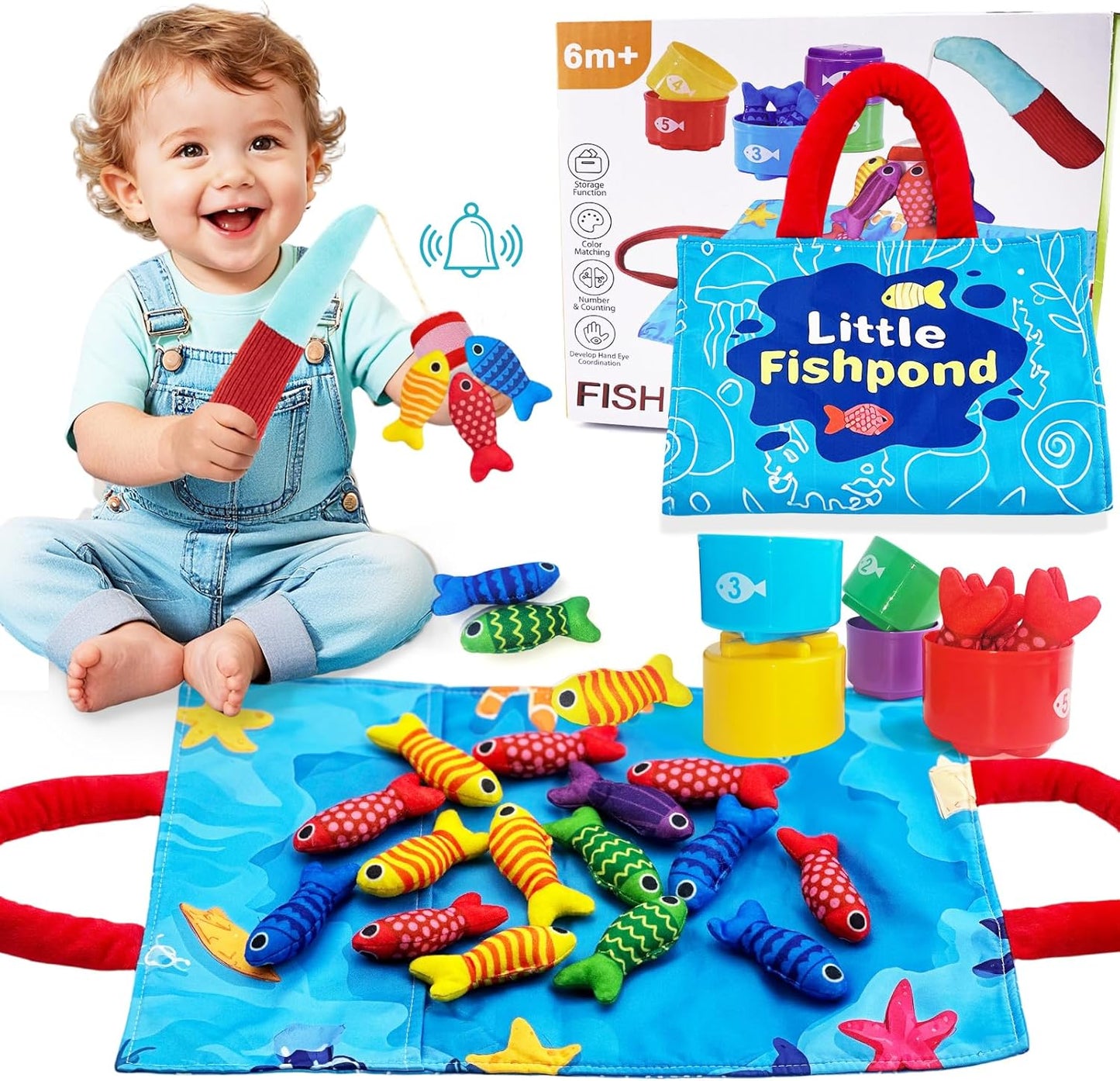 Baby Toys for 1 2 3 Year Old Boys Girls - Montessori Toys for 1 2 3 Year Old 10 in 1 Multifunctional Fabric Fishing Game for Kids Toddler Baby Gifts Learning Birthday Xmas Stocking Fillers