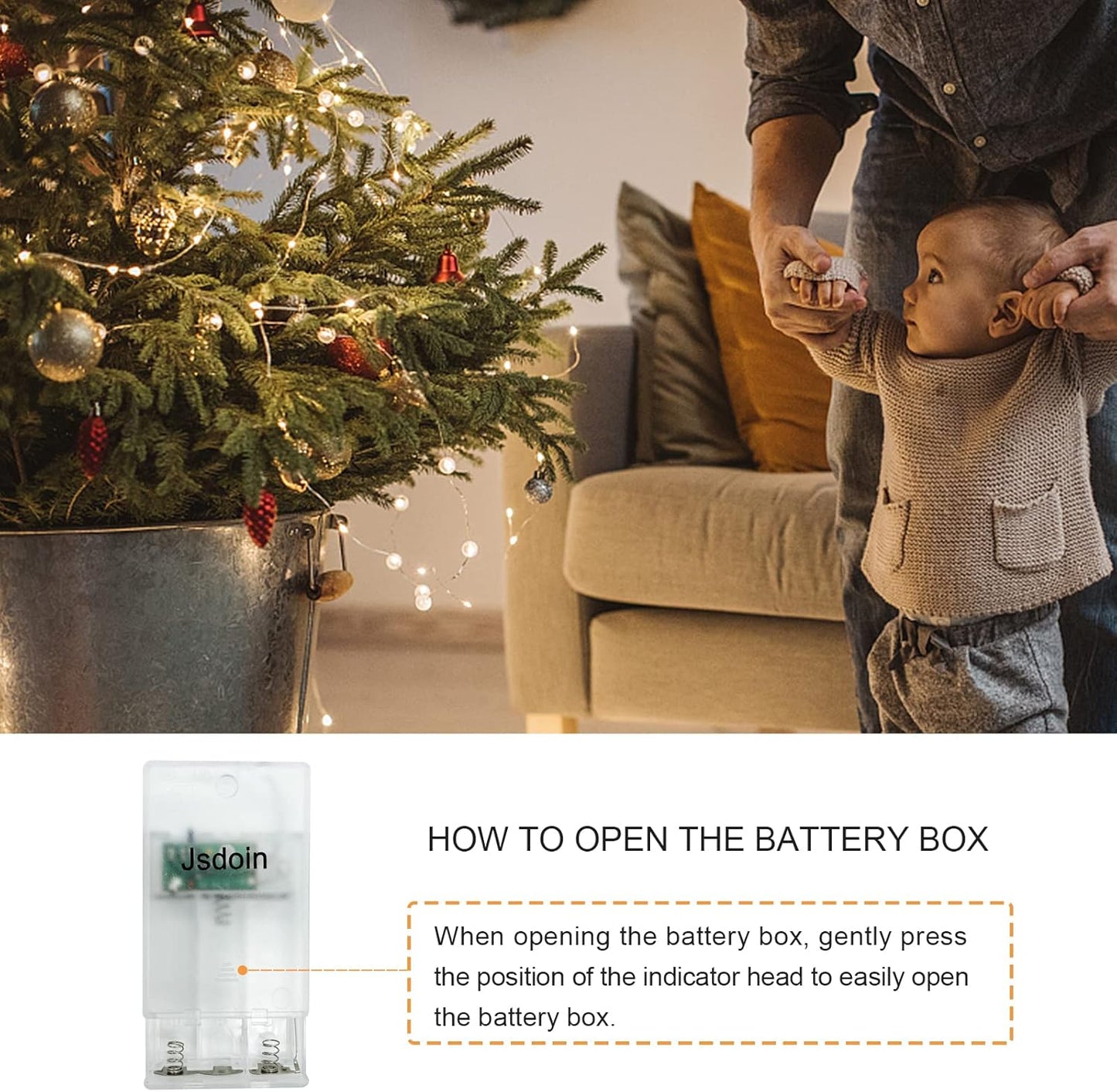 Jsdoin Fairy Lights, 50 LED Battery Operated String Lights Copper Wire Light for Indoor Outdoor Lighting, Bedroom, Wedding Decor, Party, Christmas, Tree Decoration(5M/16ft,WarmWhite)