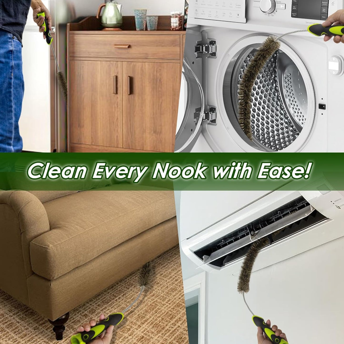 Radiator Cleaner Brush Thin Long 81cm Boar Bristles, Radiator Duster Brush Long Thin Bendable Flexible with Easy Grip Handle, Radiator Brushes for Cleaning Dust Inside Vanes and Backside