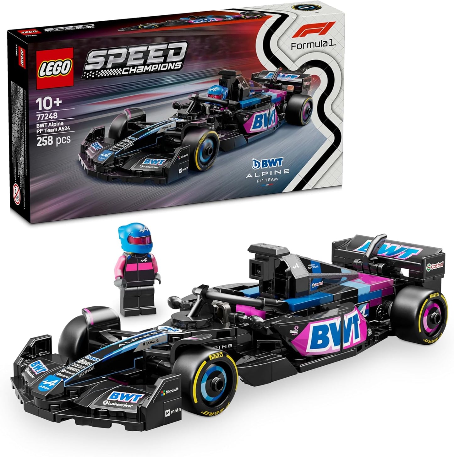 LEGO Speed Champions BWT Alpine F1 Team A524 Race Car Toy with a Collectible Formula 1 Driver Minifigure - Model Kits for 10+ Year Old Boys & Girls or Adult Motorsport Fans 77248