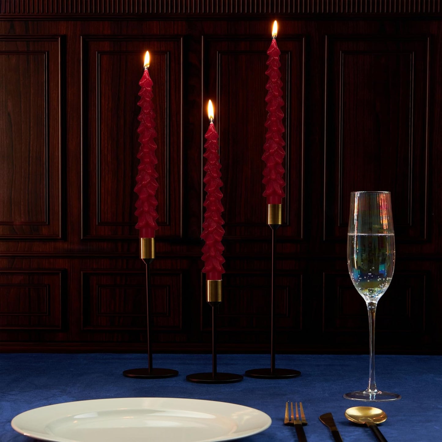 Deco Express Christmas Tree Candles Set of 3 or 6, Dinner Candles 7 Hr Burn, Table Centrepiece Festive Decor Xmas Holiday, Gift Set Home Decoration (Red, 6 Pcs)