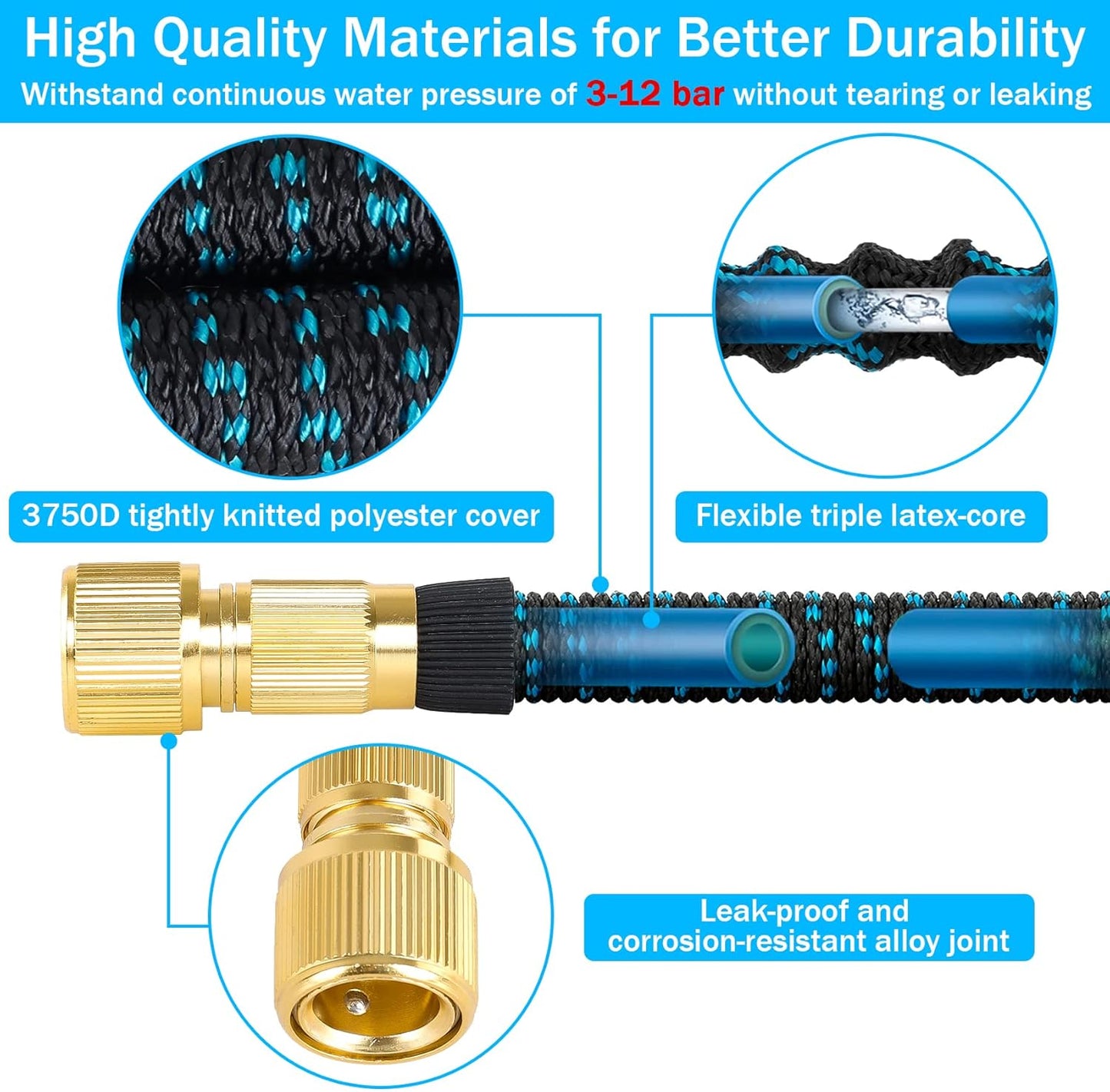 Expandable Garden Hose Pipe 30m 100ft, Hosepipes for Garden Water Hose with 10 Functions Spray Gun, 3/4" 1/2" Connector, Expanding Magic Hose Retractable Flexible Garden Hose for Gardening Car Washing