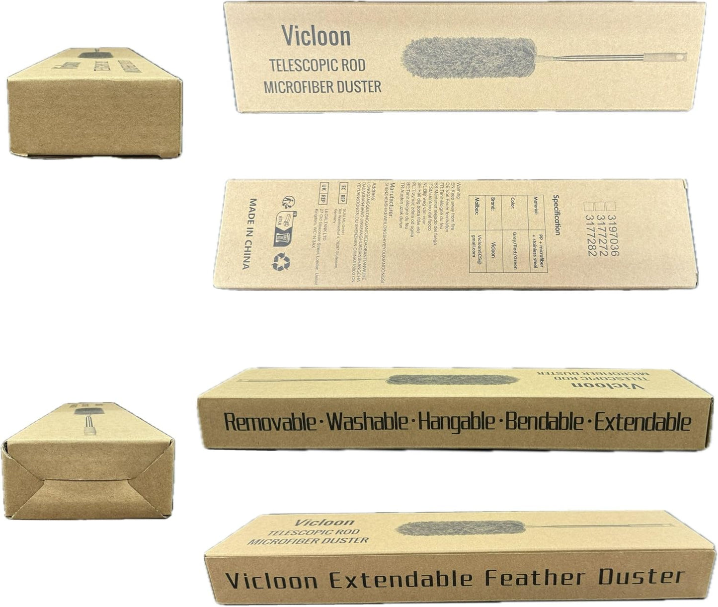 Vicloon Extendable Microfiber Duster, Feather Duster with Extra Long 96 inches Telescopic Pole and Bendable Head,Washable,Hand Duster for Cleaning High Ceiling Fans, Cars, Blinds, Cobweb (Grey)