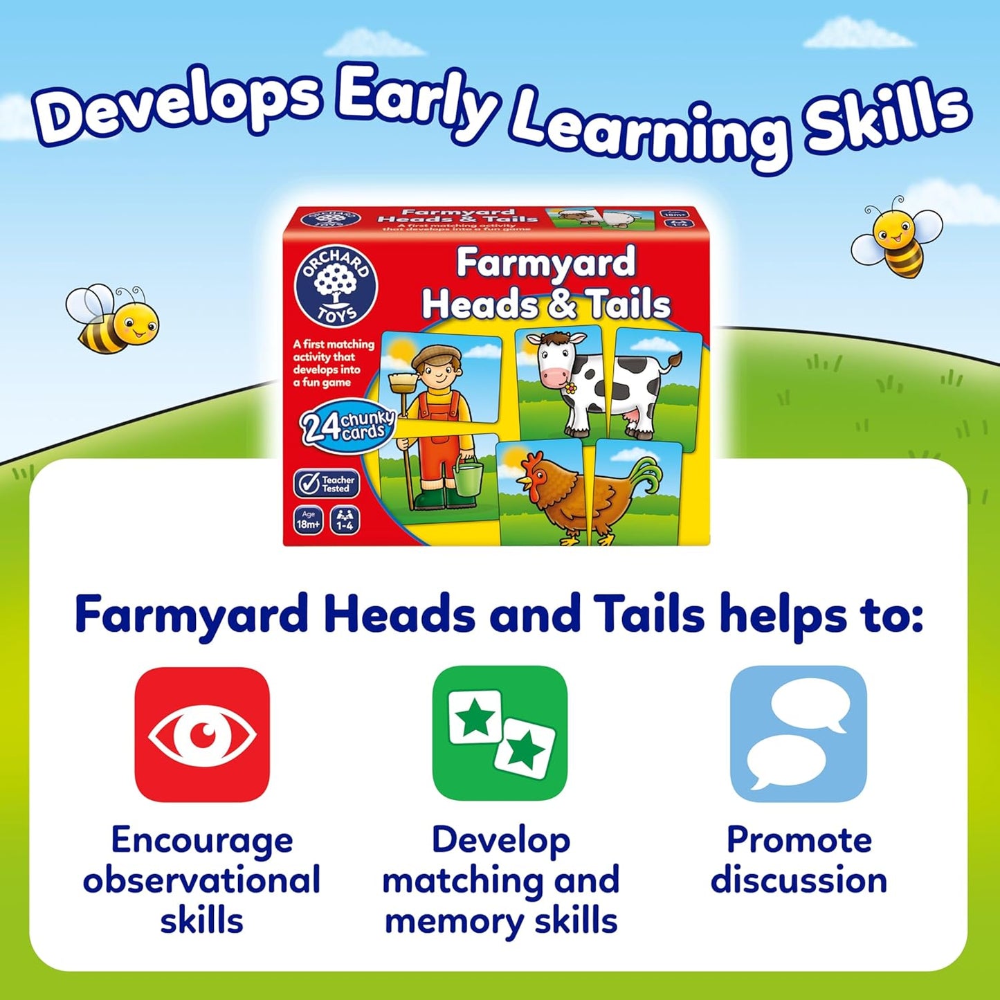 Orchard Toys Farmyard Heads and Tails Game, Memory & Matching Pairs Card Game, Educational Games and Toys for Toddler and Preschool, 18-Month-Old and Up