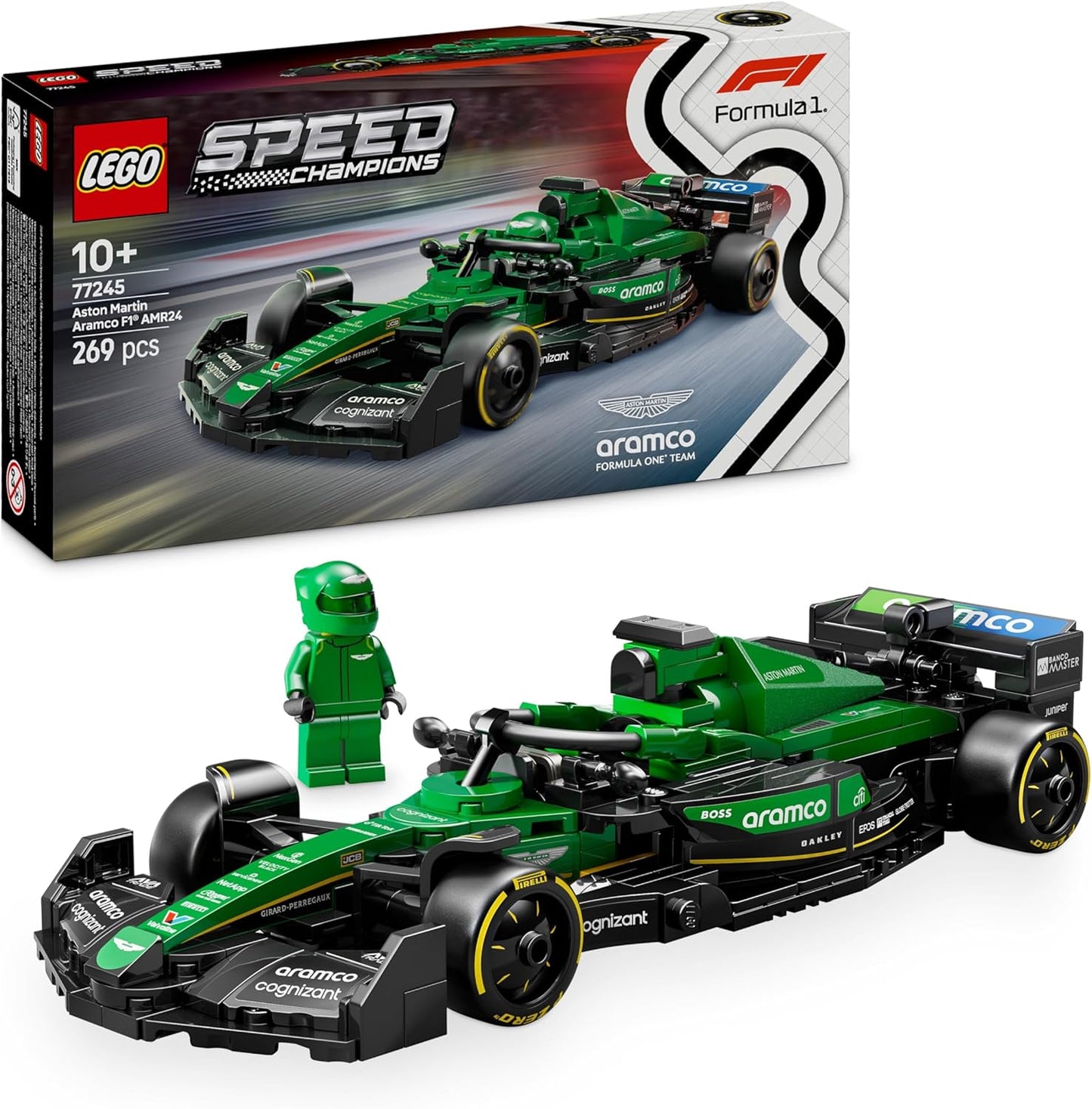 LEGO Speed Champions Aston Martin Aramco F1 AMR24 Race Car Toy with a Collectible Formula 1 Driver Minifigure - Model Kits for 10+ Year Old Boys & Girls or Adult Motorsport Fans 77245