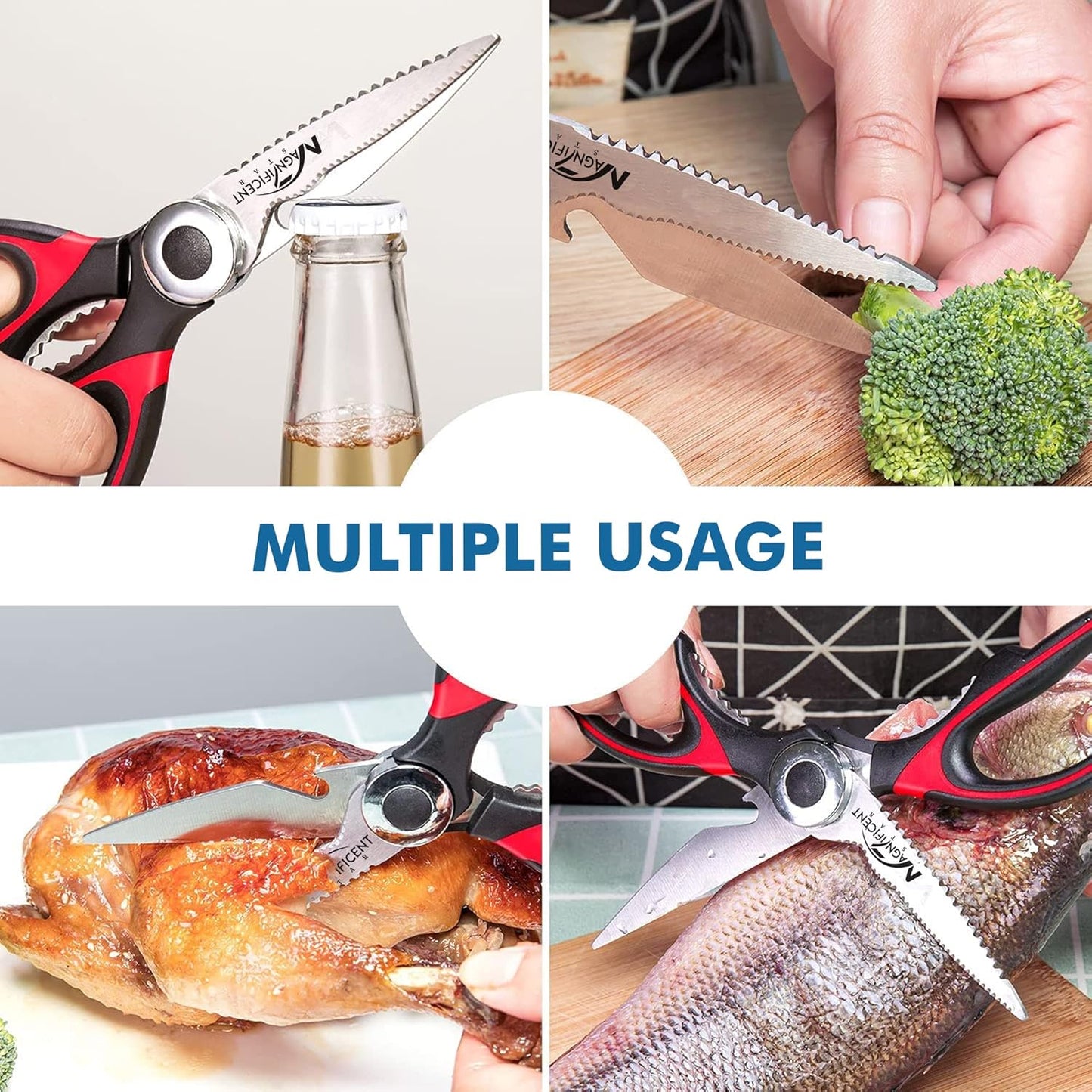 Magnificent Kitchen Scissor, Heavy Duty Scissors for Kitchen Use with Safety Cover & Soft Grip & Multi-Functional Utility Scissors, Shears for Meat Poultry Herbs Cutting, Bottle Jar Opener