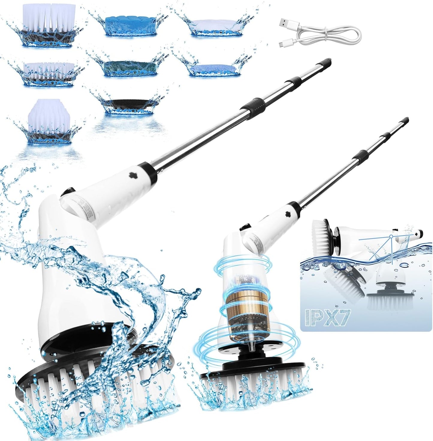 Airlovers Electric Spin Scrubber 2025 – Powerful Cleaning Tool with 3 Adjustable Angles & 8 Interchangeable Brush Heads | Perfect for Floors and Surfaces