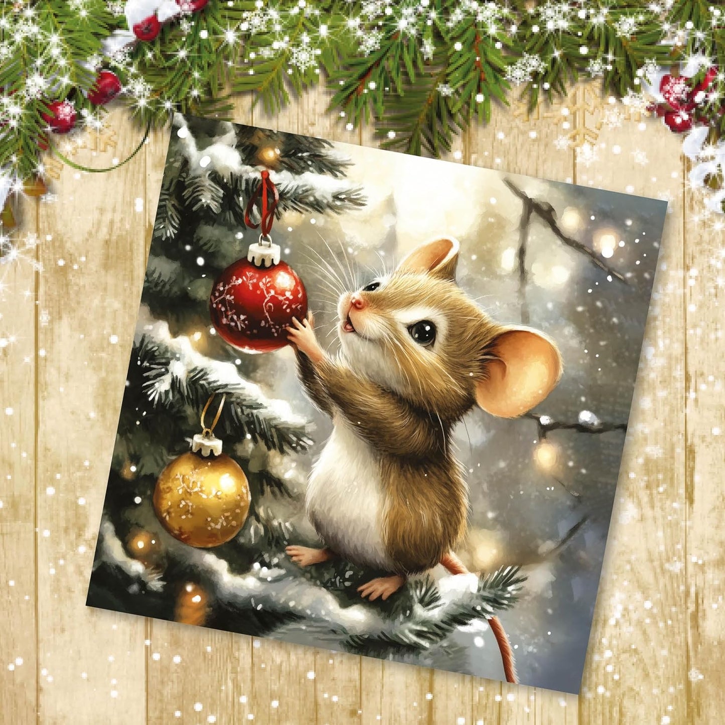 Charity Christmas Cards Pack of 32. Each Christmas Card multipack has 4 different Festive Mice designs. Ecofriendly and UK made. Verse Inside. Small 100 x 100mm card size.