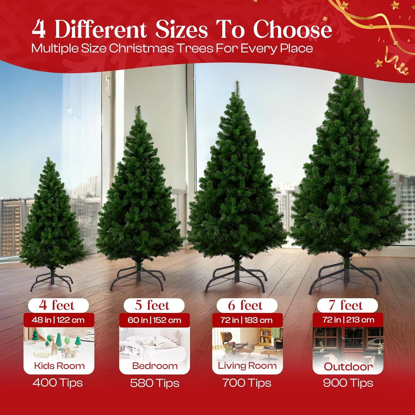 KLASS 7ft Christmas Tree 900 Tips Lush Xmas Tree Premium PVC Realistic Artificial Christmas Tree With Metal Stand, Green Christmas Trees in 4ft, 5ft, 6ft & 7 ft Sizes Ideal Christmas Decoration