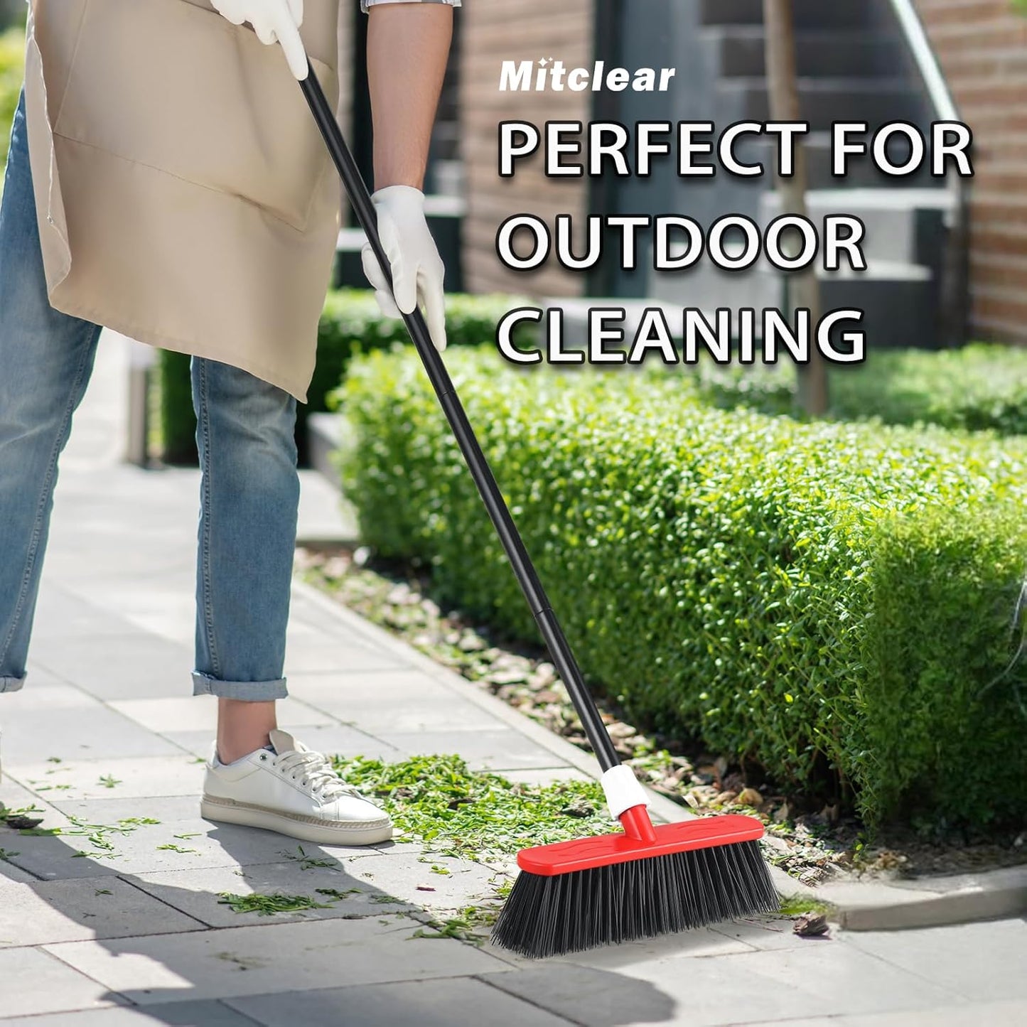 Mitclear Yard Broom Heavy Duty with Long Handle(57IN), Garden Brush with Stiff Bristles, Outdoor Sweeping Broom for Cleaning Gardens Yards Decking Pathways Driveways