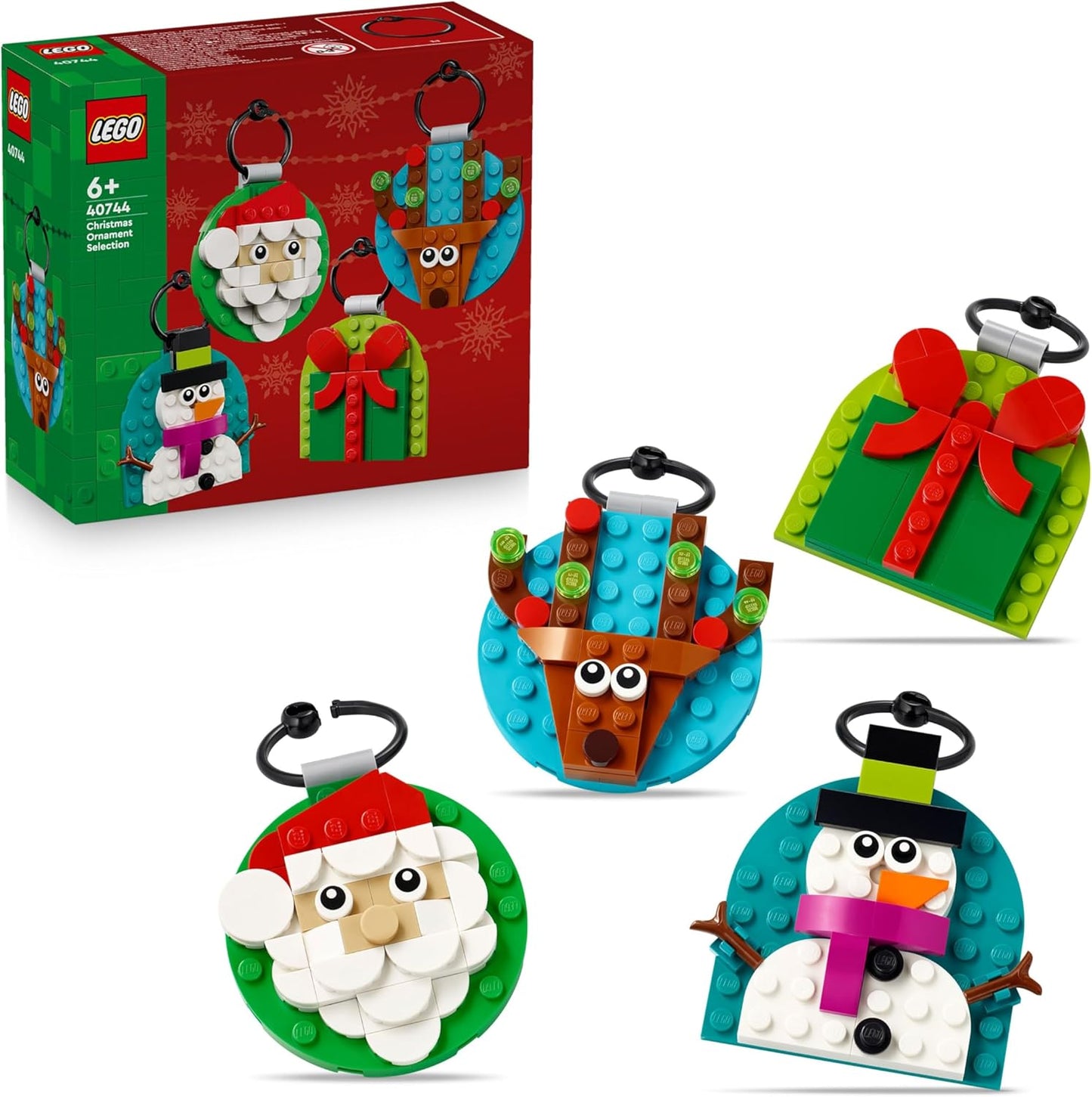 LEGO Christmas Ornament Selection - Building Toy with 4 Hanging Decorations incl. Santa, a Snowman & a Reindeer - Fun Family Activity for 6+ Year Old Girls & Boys - 40744