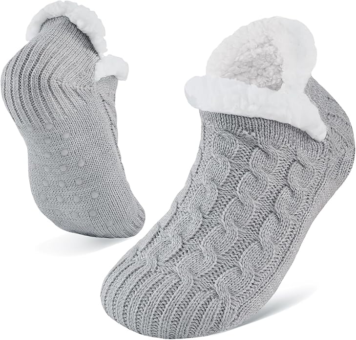Fluffy Slipper Socks for Women & Men – Thick Cosy Bed Socks with Non-Slip Grippers, Warm Fuzzy Winter Socks for Indoor Home Use, Perfect Christmas Gifts, UK Size 4-9