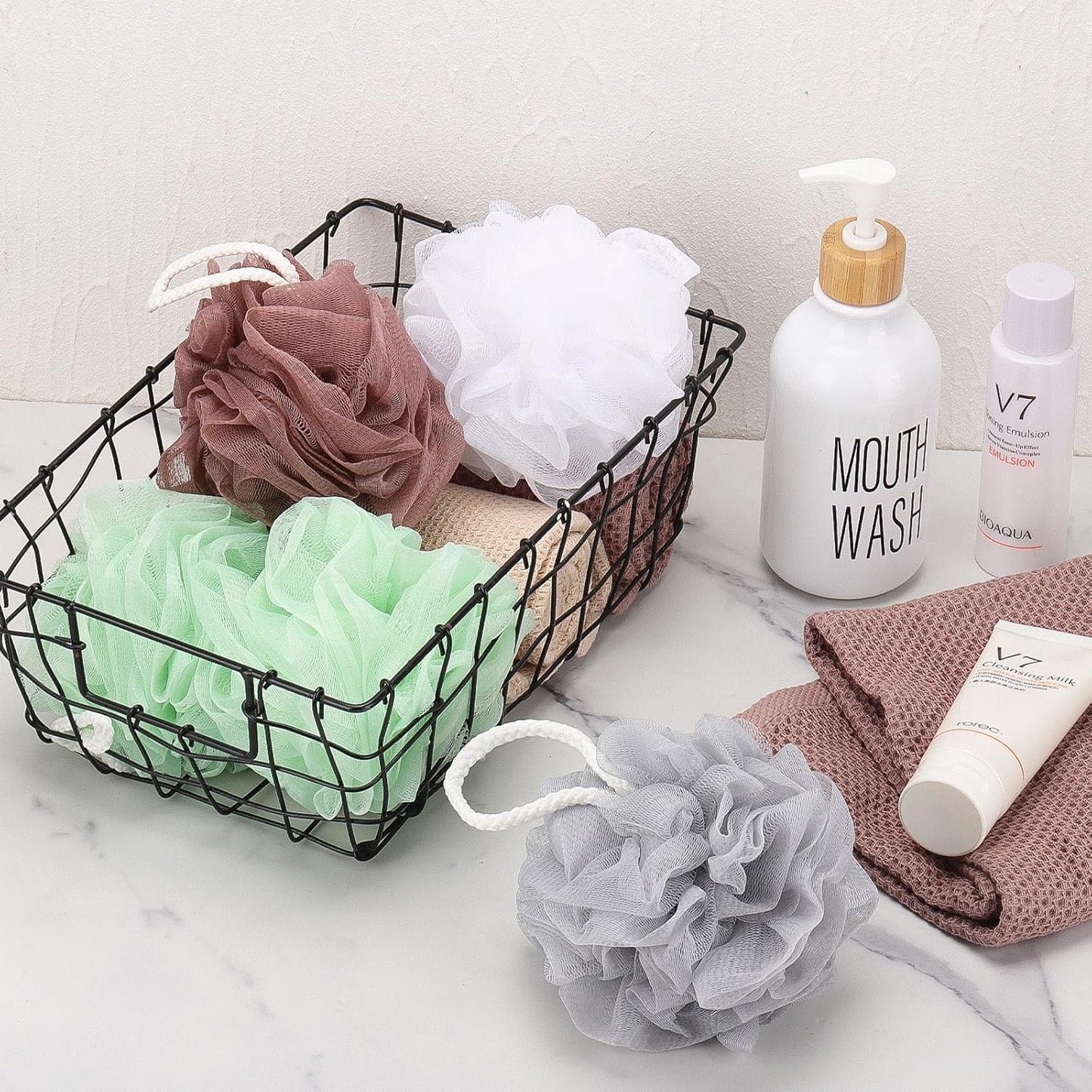 Tbestmax 4 Pack Mesh Pouf Bath Sponge - Mesh Loofah Body Exfoliating Shower Ball Shower Sponge