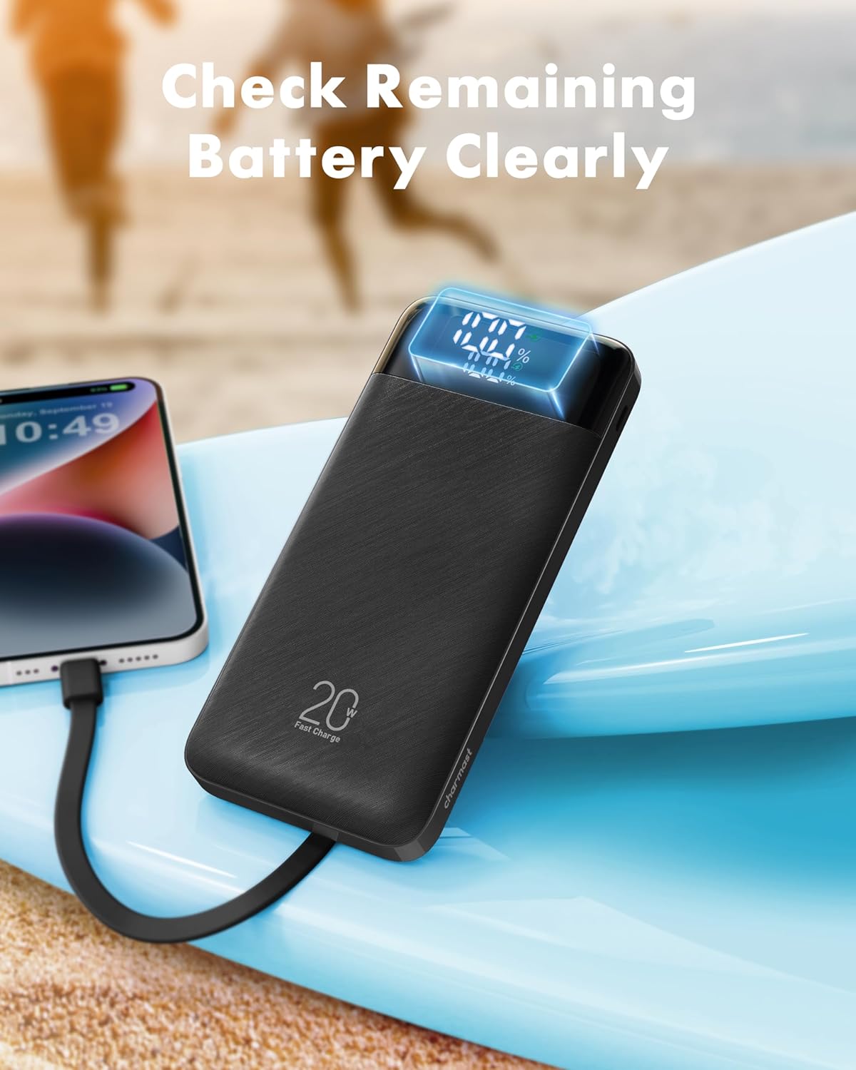 Charmast Power Bank 20,000mAh with Built-In Cables – 20W Fast Charging USB-C Portable Charger Compatible with Smartphones, Tablets & More