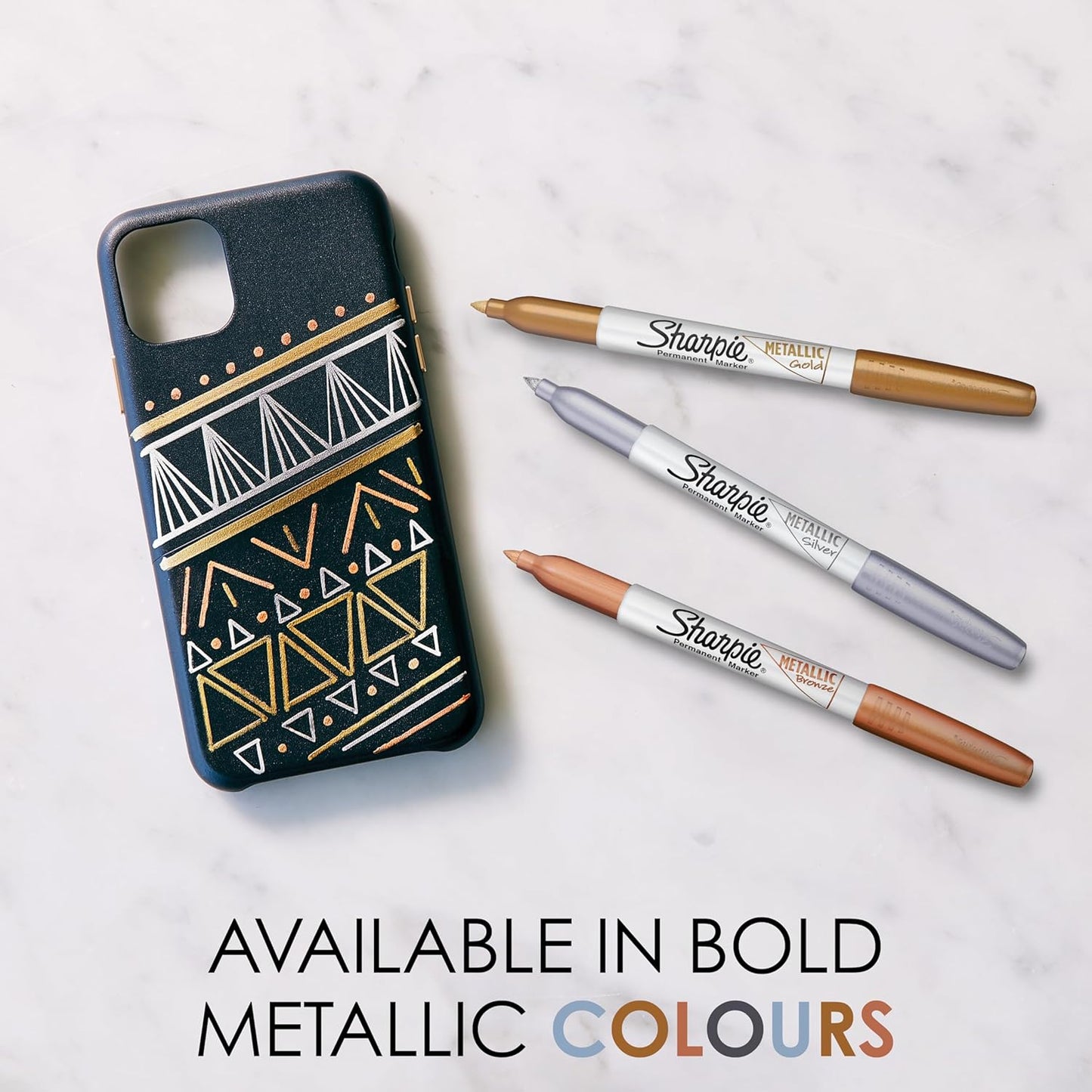 Sharpie Permanent Markers | Fine Point for Bold Details | Assorted Metallic Colours | 3 Marker Pens
