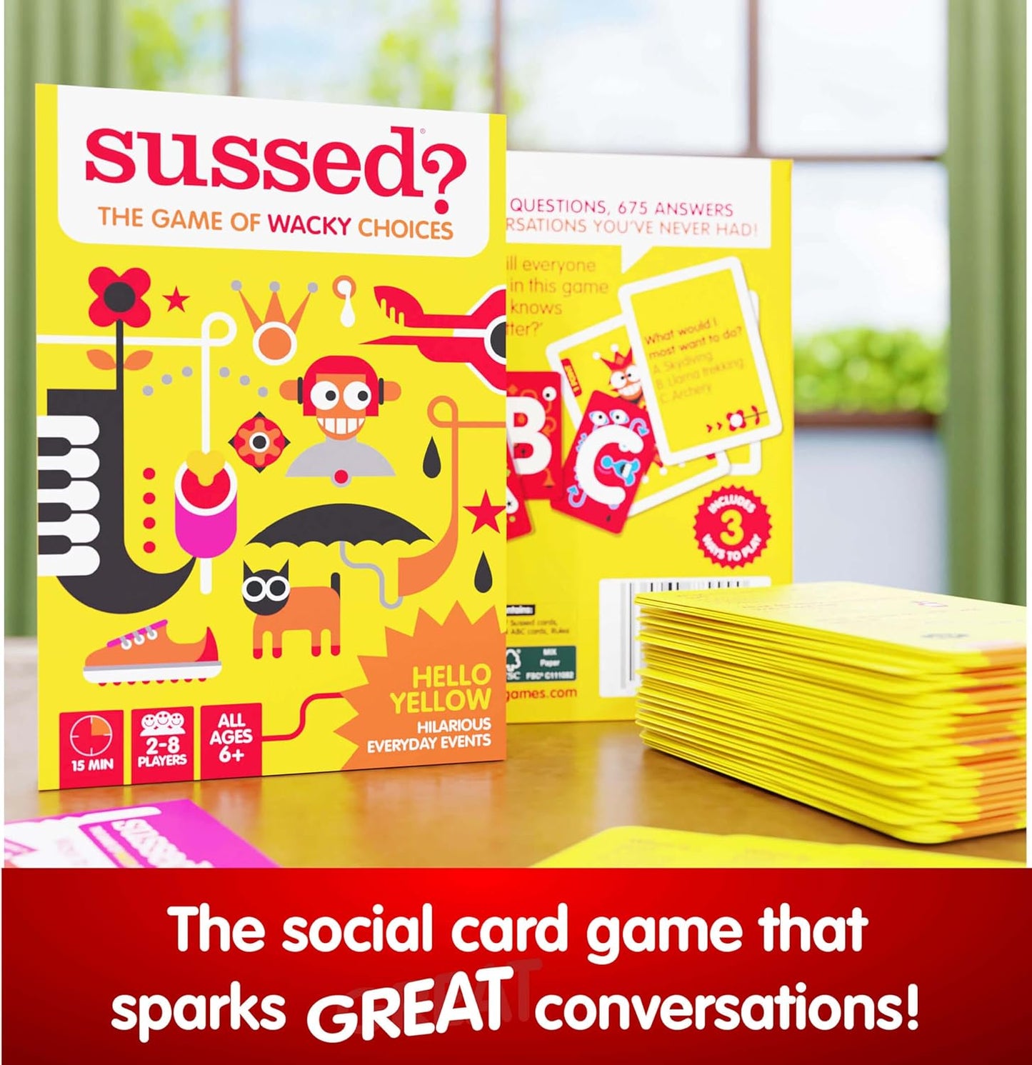 SUSSED Card Game for Kids & Adults - Guess My Wacky Answer | Travel Game for Family Holidays & Car Trips | Birthday Gift Idea | Yellow Pack