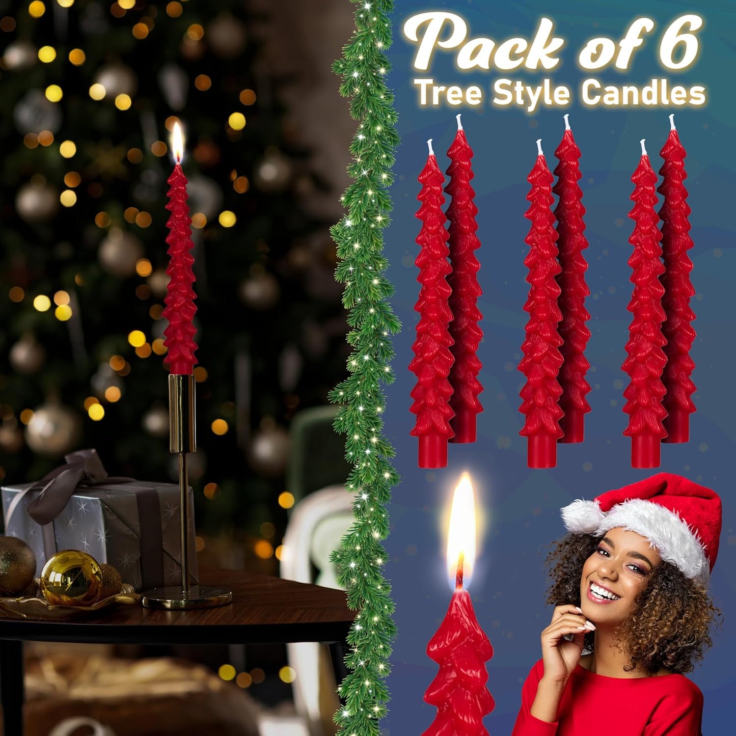 Deco Express Christmas Tree Candles Set of 3 or 6, Dinner Candles 7 Hr Burn, Table Centrepiece Festive Decor Xmas Holiday, Gift Set Home Decoration (Red, 6 Pcs)