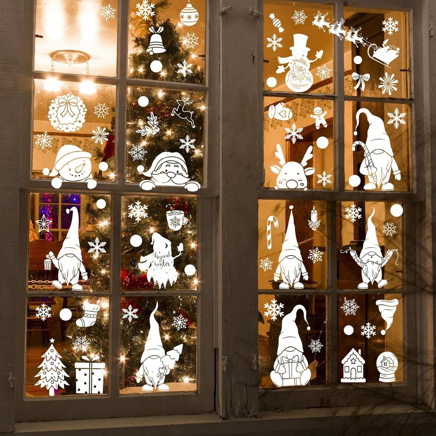 108 Pcs Christmas Window Stickers 9 Sheets Reusable Christmas Window Decorations Gnome Christmas Decorations for Windows Gonk Window Christmas Decorations Home Office Classroom