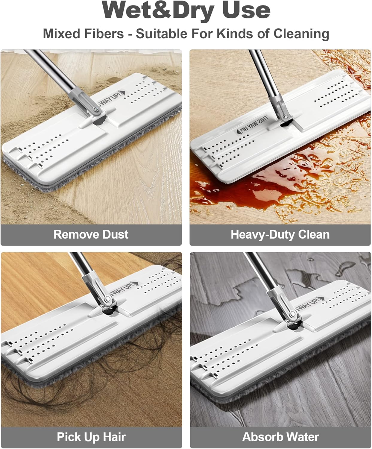 JOYMOOP Mop and Bucket with Wringer Set, Hands Free Flat Floor Mop and Bucket, with 3 Washable Microfiber Pads, Wet and Dry Use, Floor Cleaning System